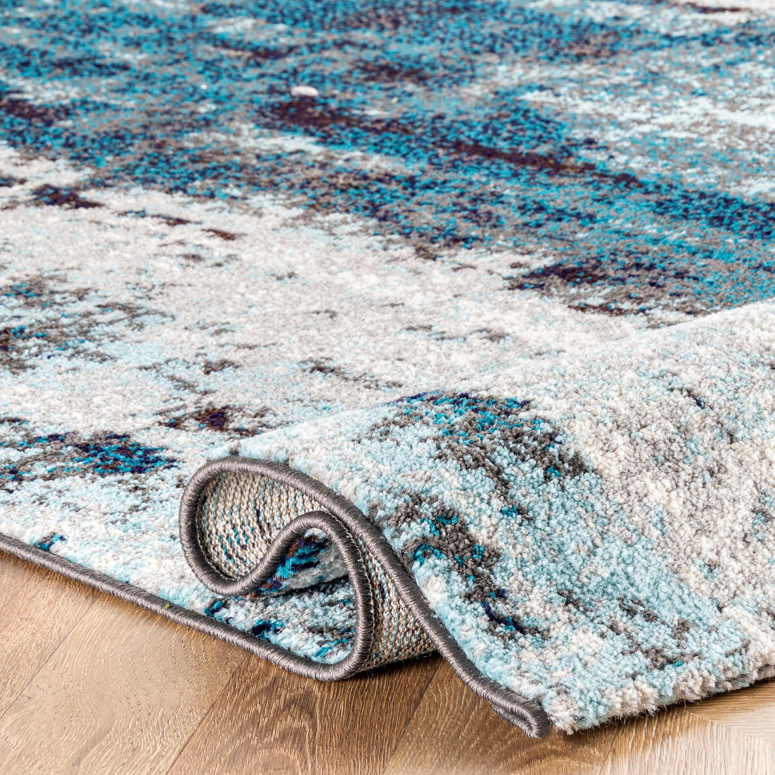 Nuloom Haydee Abstract 5 Round Indoor Area Rug for Living Room Bedroom Dining Room Kitchen, Teal/Ivory