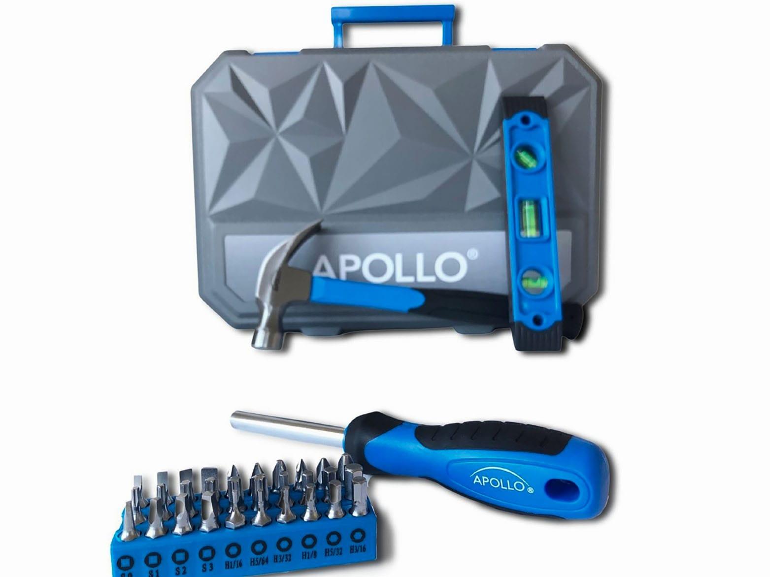 Apollo Tools 65pc Household Tool Kit DT0001: Chromed Steel Hand Tool Set with Carrying Case & Lifetime Warranty