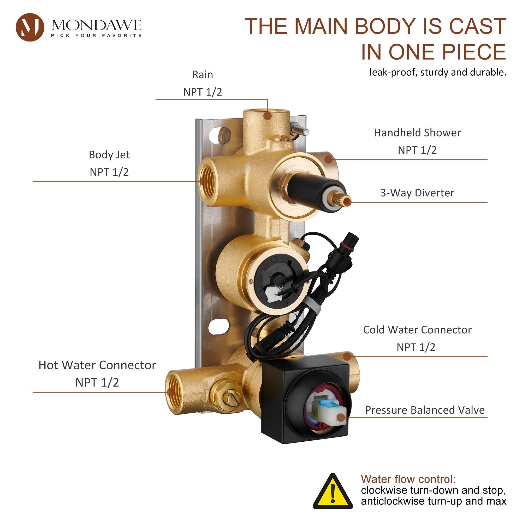 mondawe Herathena Wall Mounted Luxury Shower System with Digital Display (Rough-in Valve Included) WF6025BI-12BL