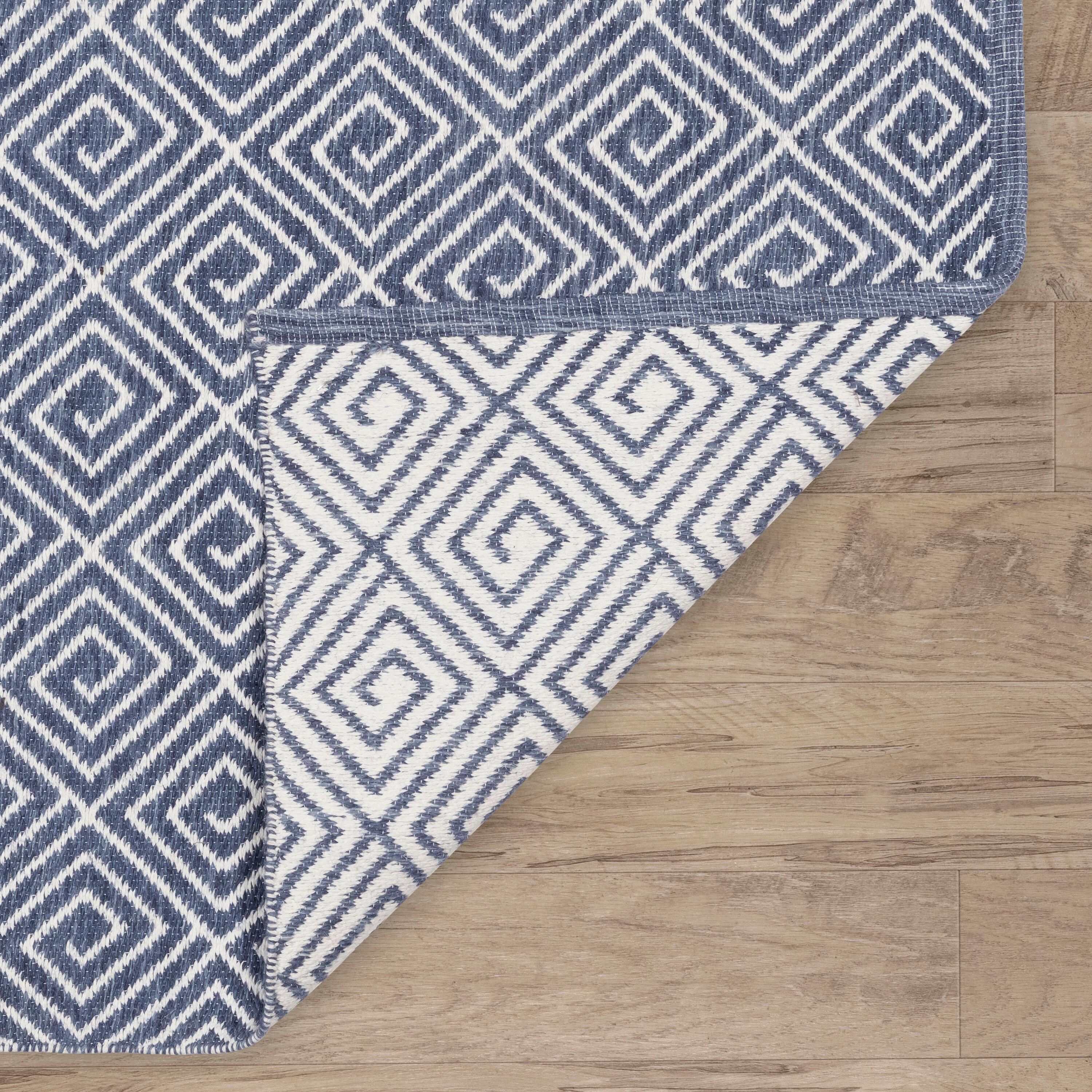 Geo Diamond Blue/Ivory Handwoven Wool Rug
