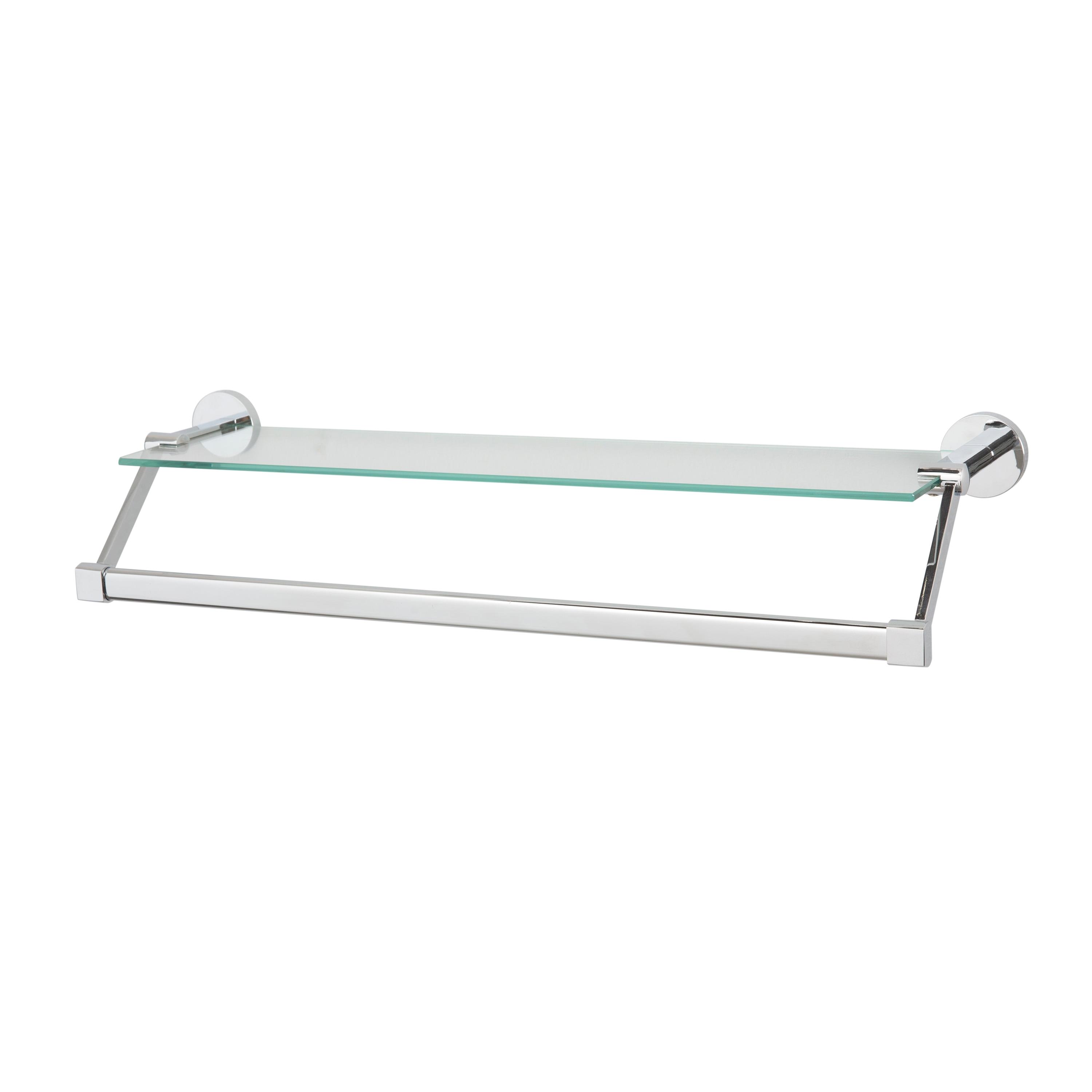 Mounted Glass Shelf with Towel Bar Chrome - Organize It All: Wall-Mounted Storage, Metal Frame, No Tools Assembly