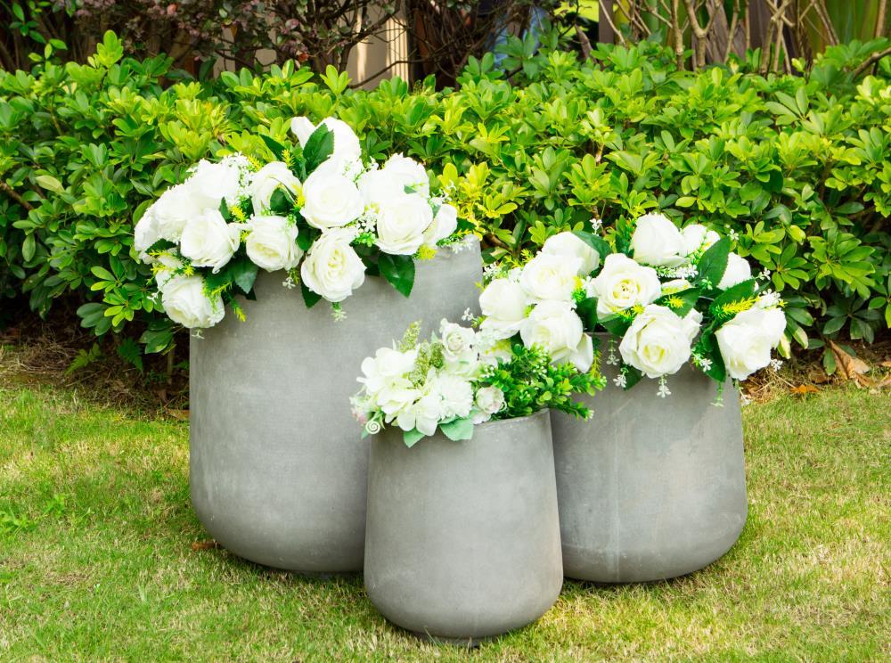 Kante Set of 3 Lightweight Concrete Footed Tulip Outdoor Planter - Rosemead Home & Garden, Inc.: Modern Design Patio Pots