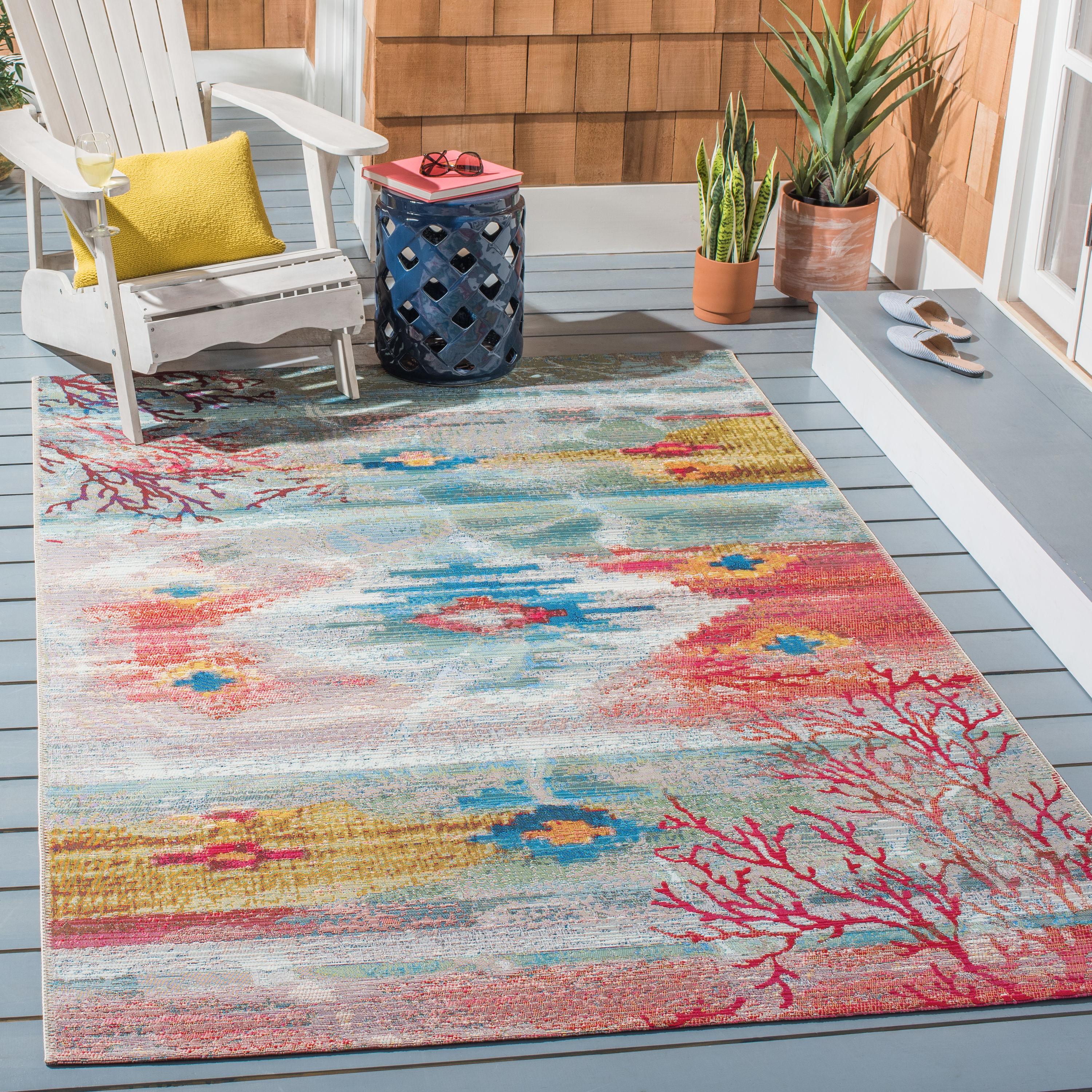 Barbados 500 BAR554 Power Loomed Indoor/Outdoor Area Rug - Light Blue/Pink - 8'x10'5" - Safavieh