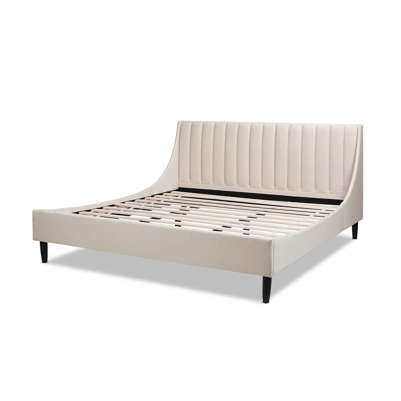 Aspen Vertical Tufted Headboard Platform Bed Set King Light Beige Linen