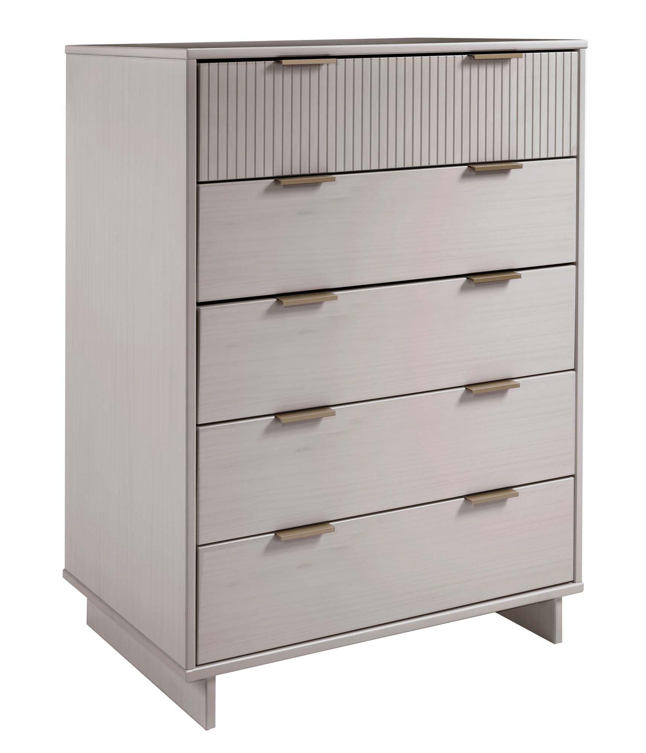 Manhattan Comfort Tall Granville Modern 5 Drawer Dresser Light Gray: Wood Frame, Spot Clean, Anti-Tip Hardware