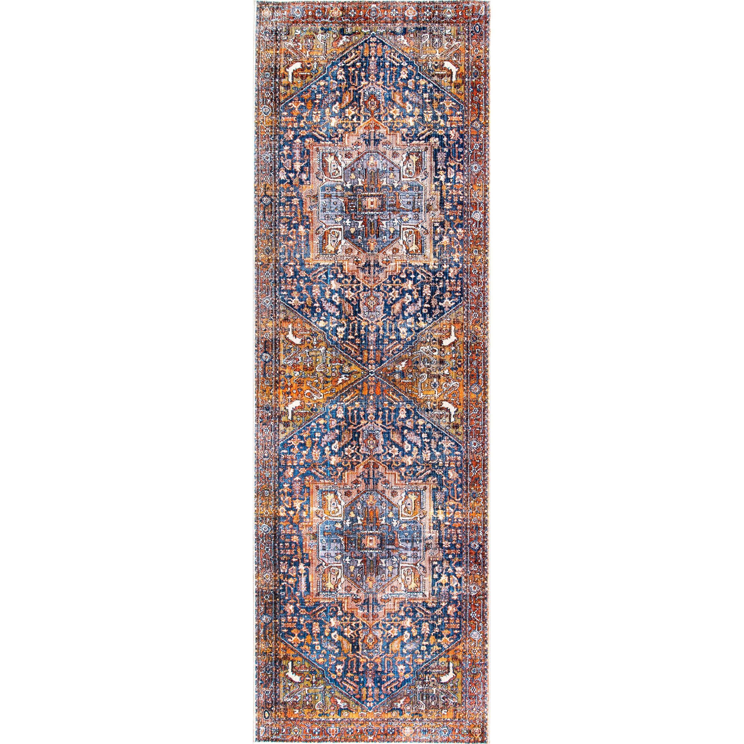 Nuloom Harriet Medallion 2x14 Runner Indoor Area Rug for Living Room Bedroom Dining Room Entryway Hallway Kitchen, Rust/Multicolor