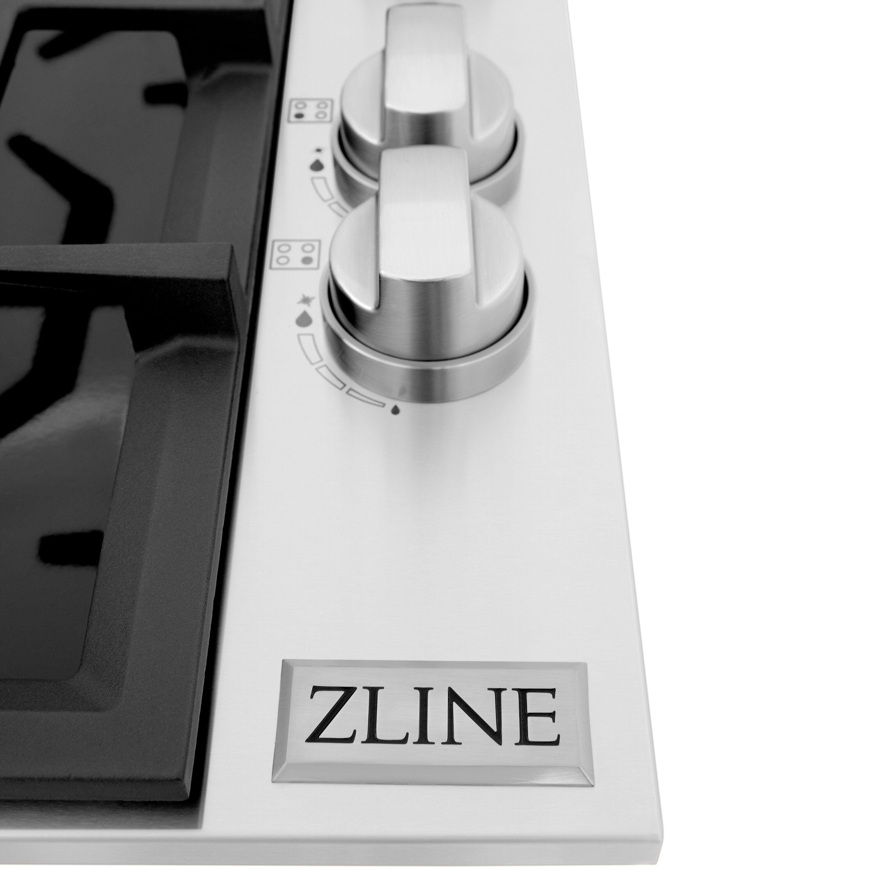 ZLINE 30" Gas Cooktop with 4 Gas Brass Burners and Black Porcelain Top