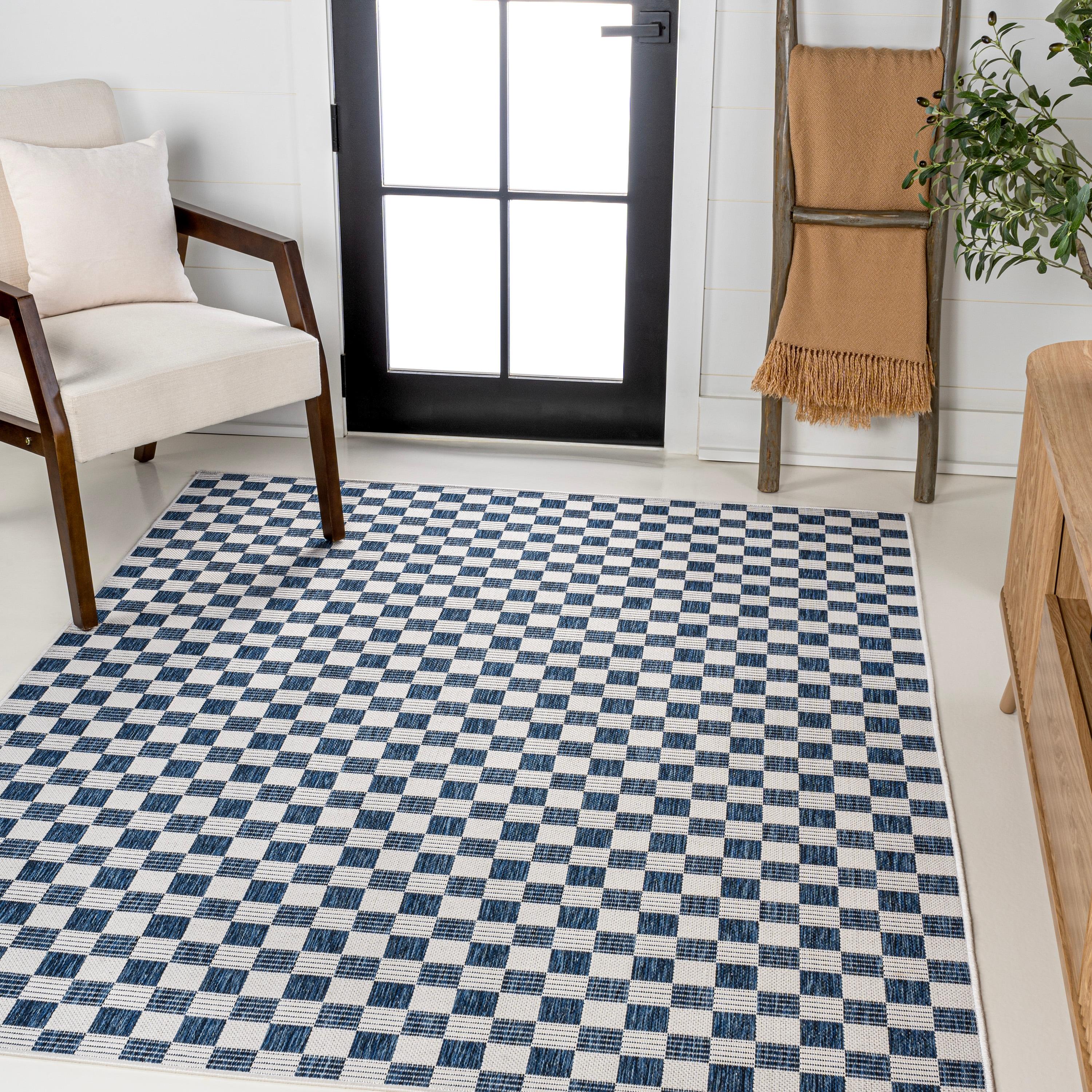 Aimee Navy and Cream Synthetic Checkerboard 3 x 5 Area Rug