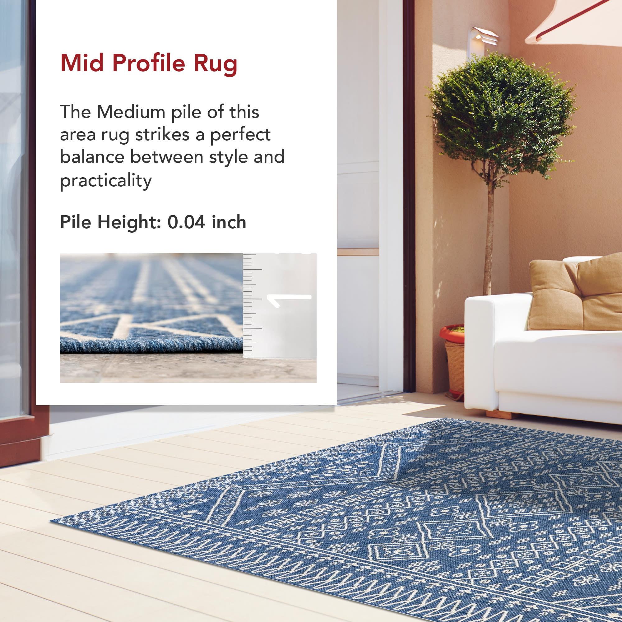 Nuloom Kandace Geometric 6x9 Indoor/Outdoor Area Rug for Living Room Patio Deck Front Porch Kitchen, Blue/Ivory