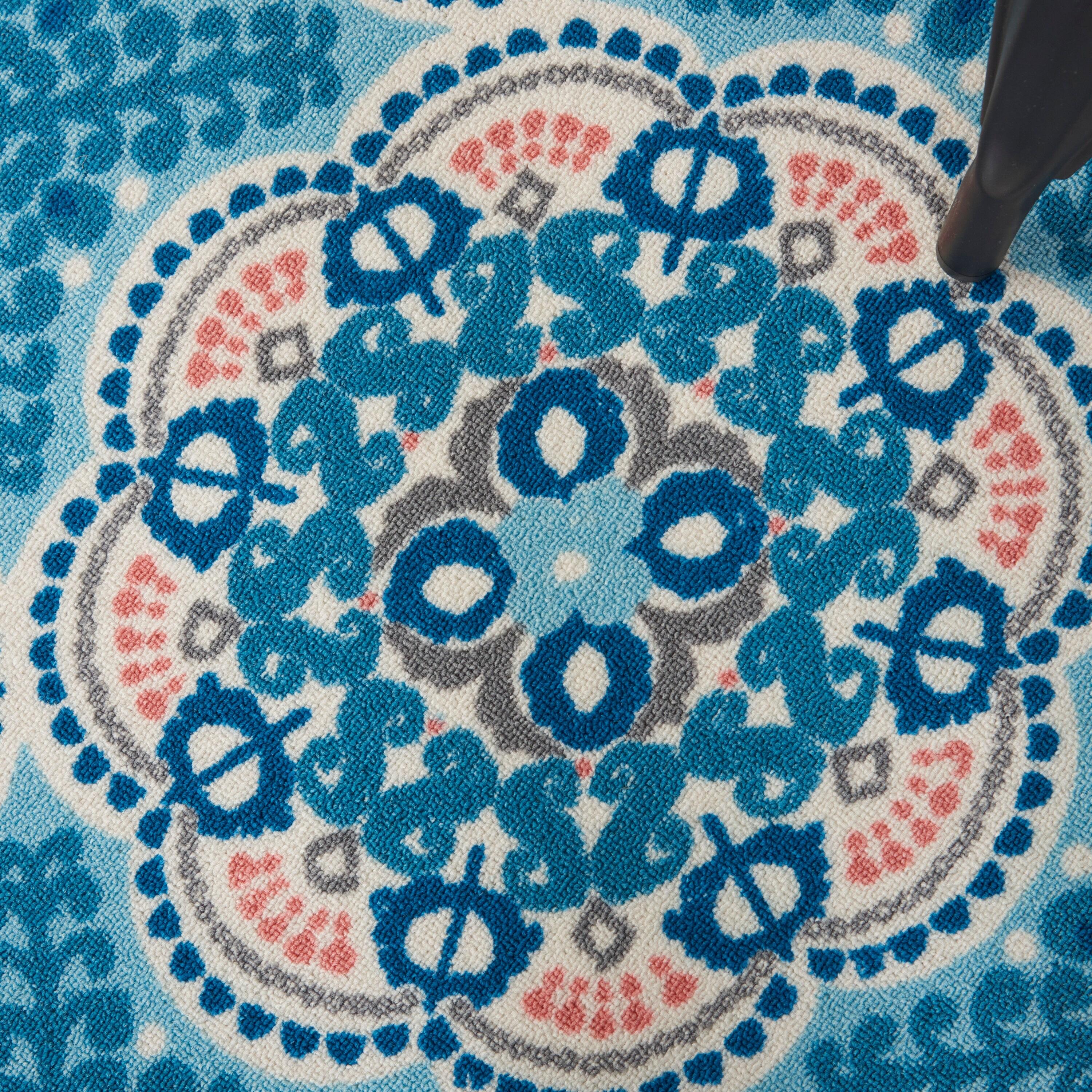 Floral Blue Outdoor Area Rug
