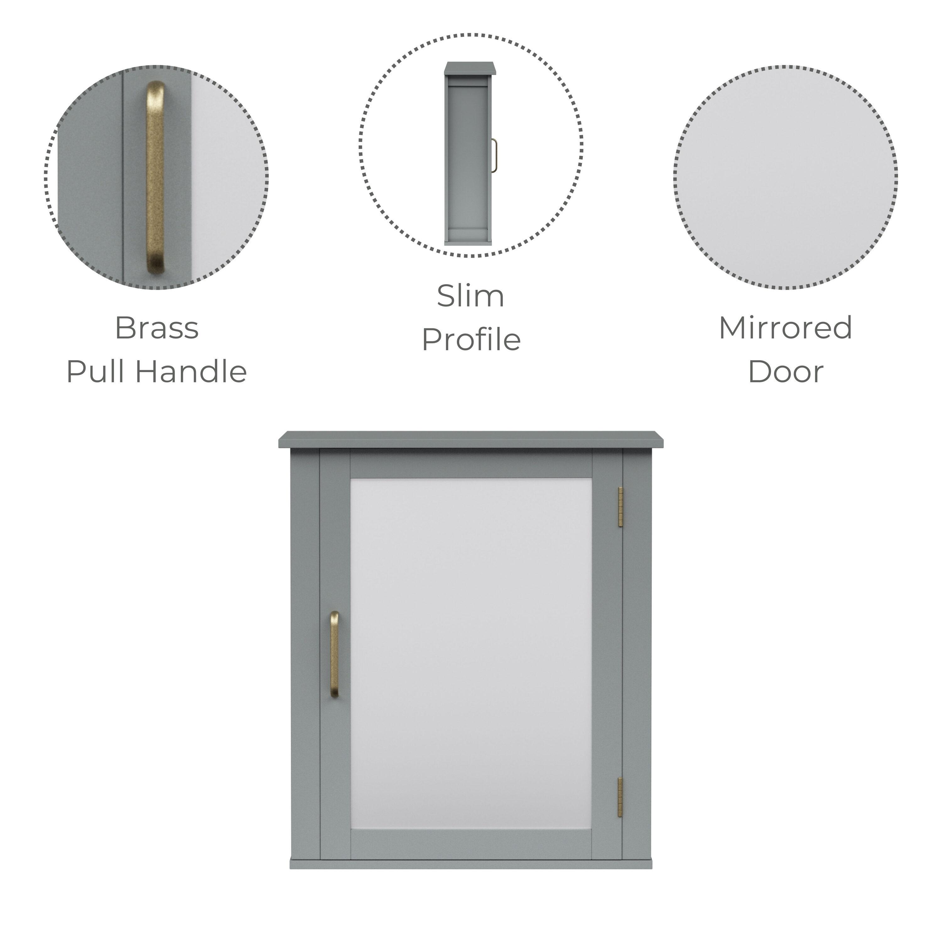 Greyleigh™ Church Strett Removable Wall Medicine Cabinet with Mirrored Door and Adjustable Shelf, Gray Modern Storage for Bathrooms