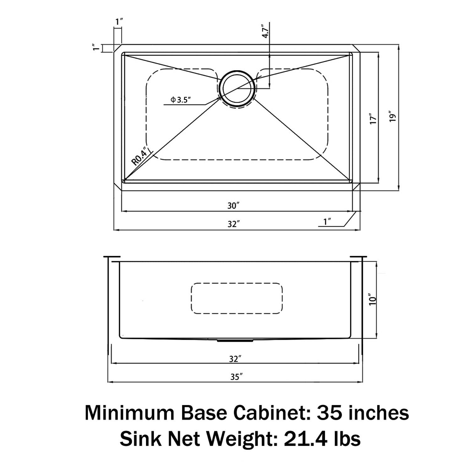 Sinber  Undermount Single Bowl 304 Stainless Steel Kitchen Sink 32" x 19" x 10"(18 Gauge Sink Only) - Black