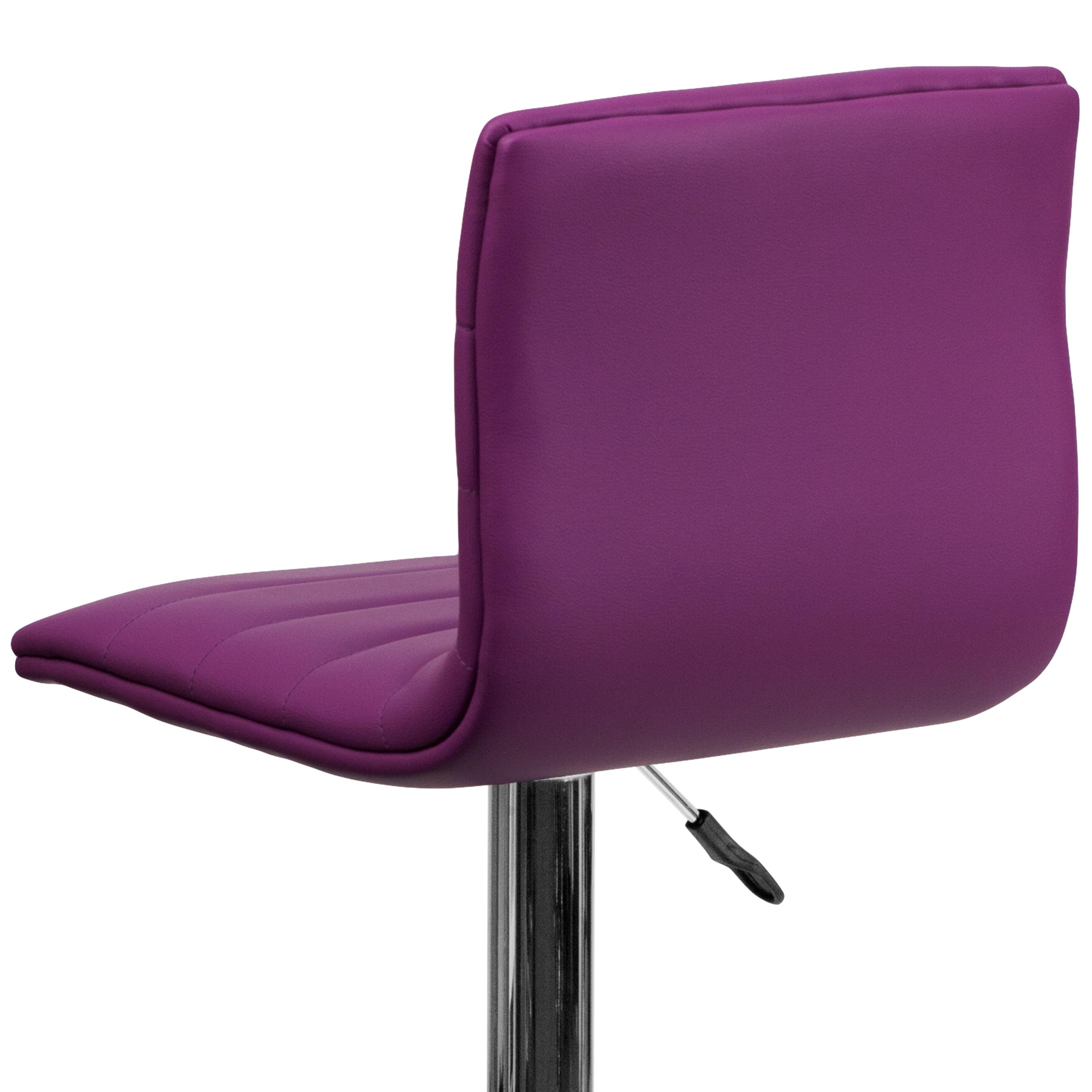 Flash Furniture Modern Purple Vinyl Adjustable Bar Stool with Back, Counter Height Swivel Stool with Chrome Pedestal Base