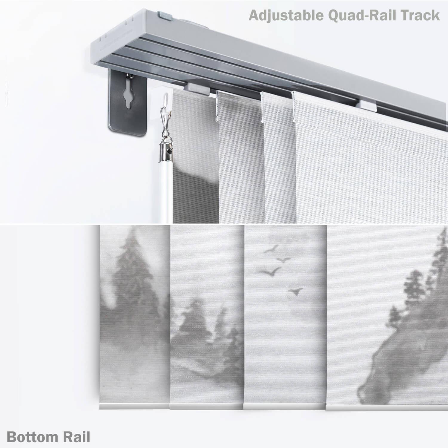 GoDear Design 4-Panel Single Rail 23-in Slat Width 86-in x 96-in Cordless Shangri-La Fabric Sheer Vertical blinds