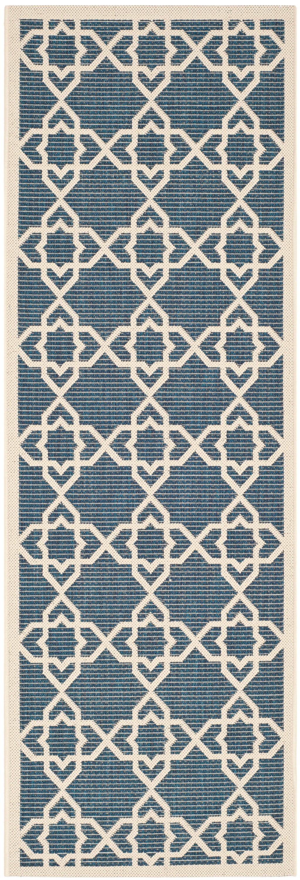 Courtyard CY6032 Power Loomed Indoor and Outdoor Runner Rug - Navy/Beige - 2'3"x12' - Safavieh