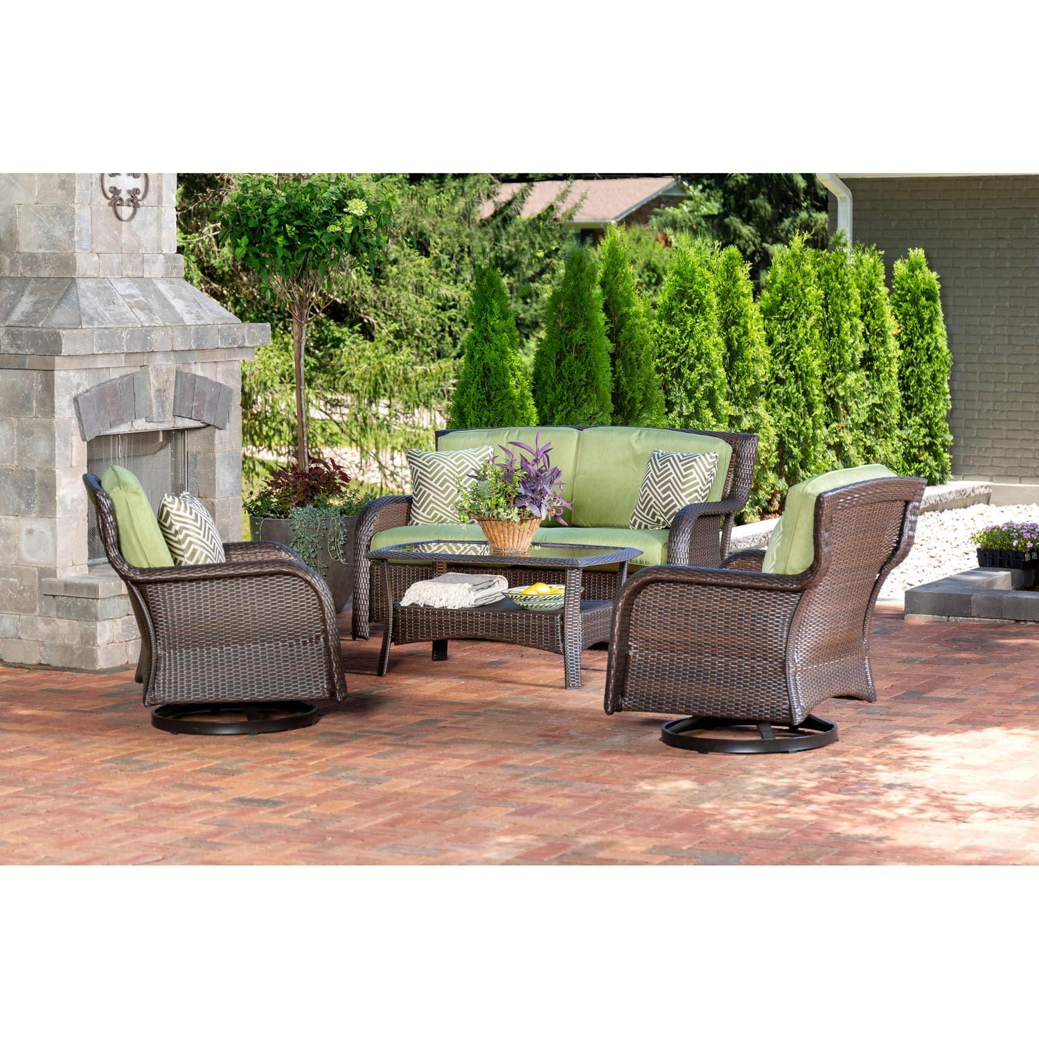 Hanover Strathmere 4-Piece Wicker and Steel Outdoor Conversation Set, Cilantro Green