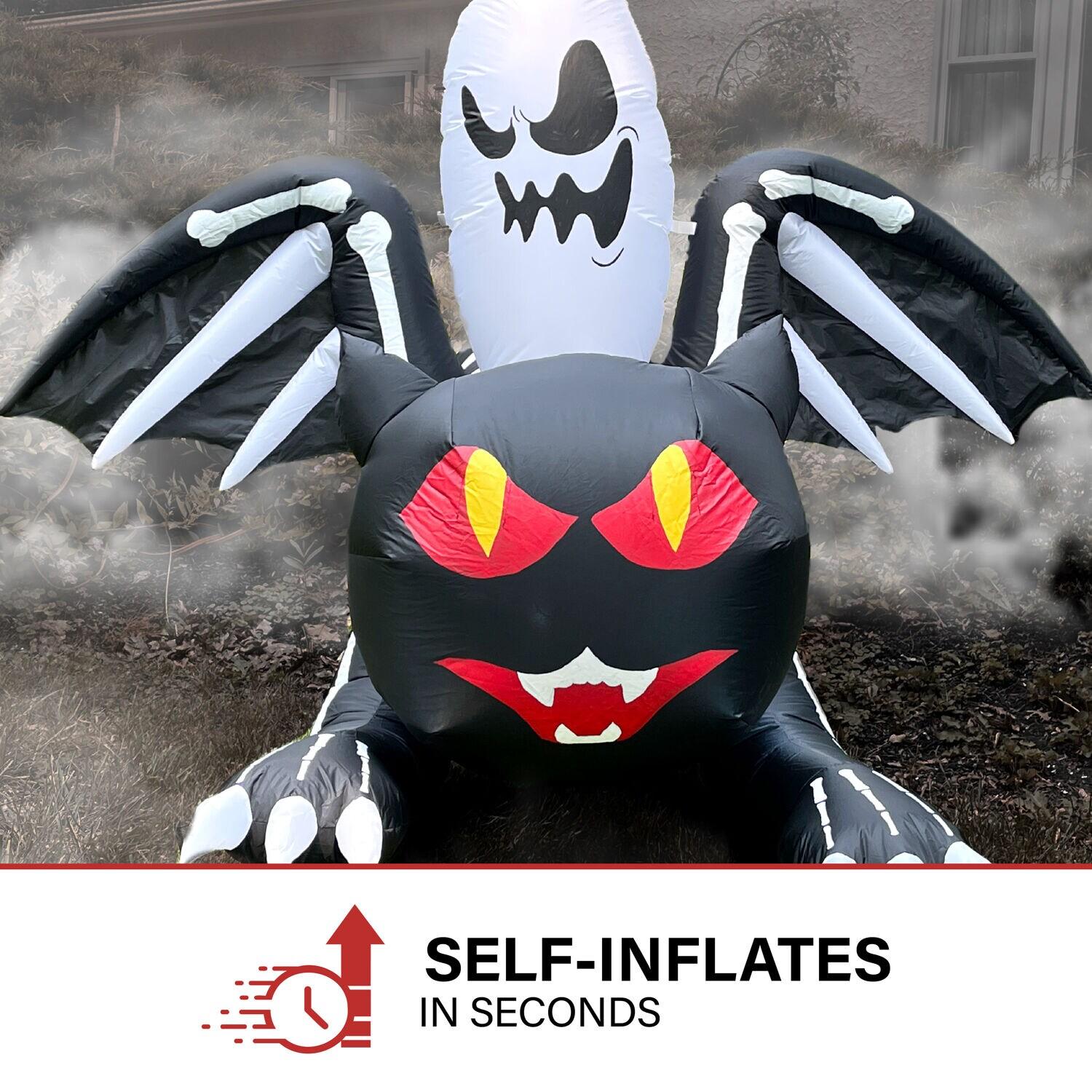 Haunted Hill Farm Inflatable Black Cat with Ghost, 5-ft.