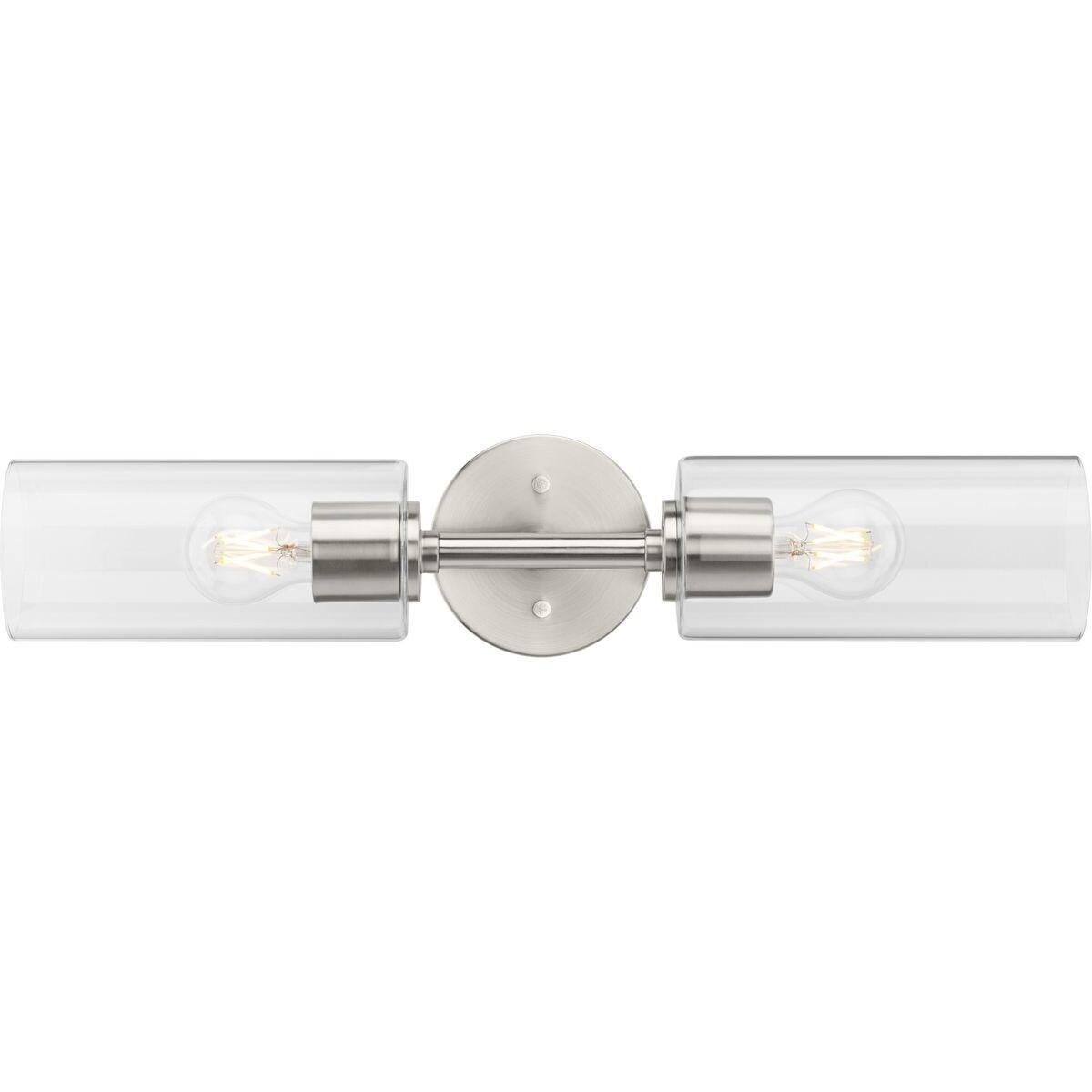 Progress Lighting Cofield 2-Light Wall Bracket, Brushed Nickel, Cylindrical Glass Shade