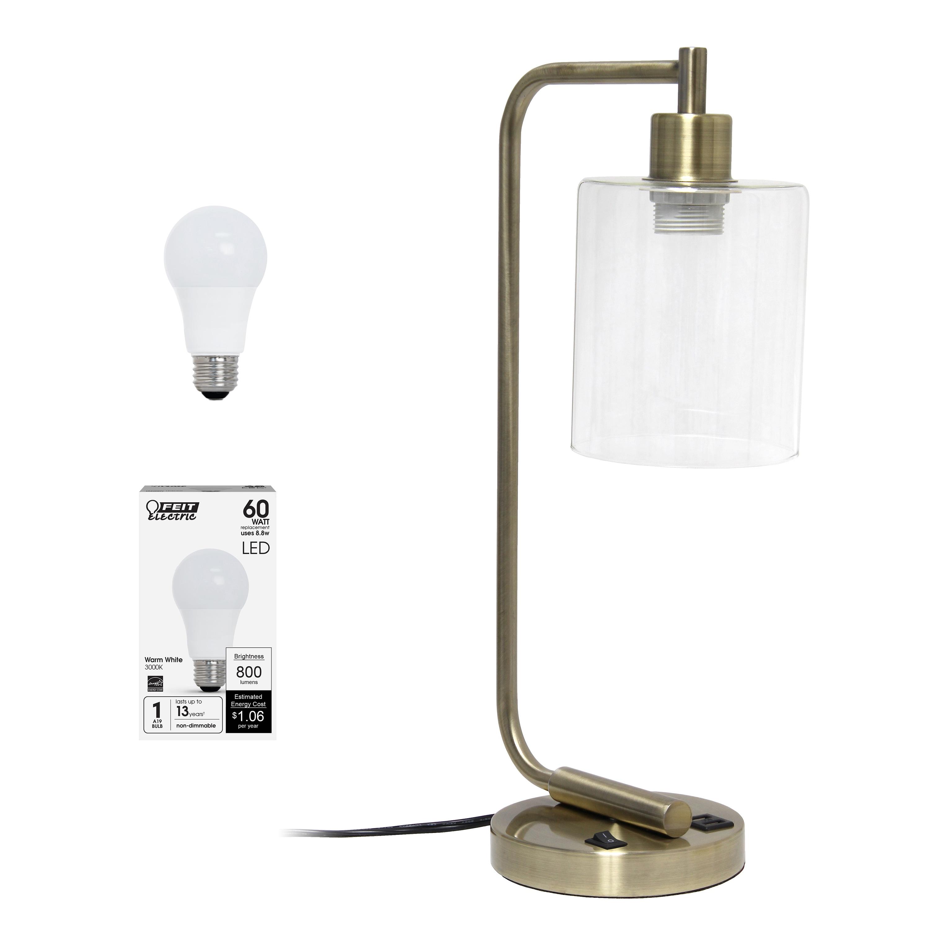 Modern Iron Desk Lamp with USB Port and Glass Shade Antique Brass Finish - Lalia Home: ETL Listed, No Assembly, Edison Bulb Compatible