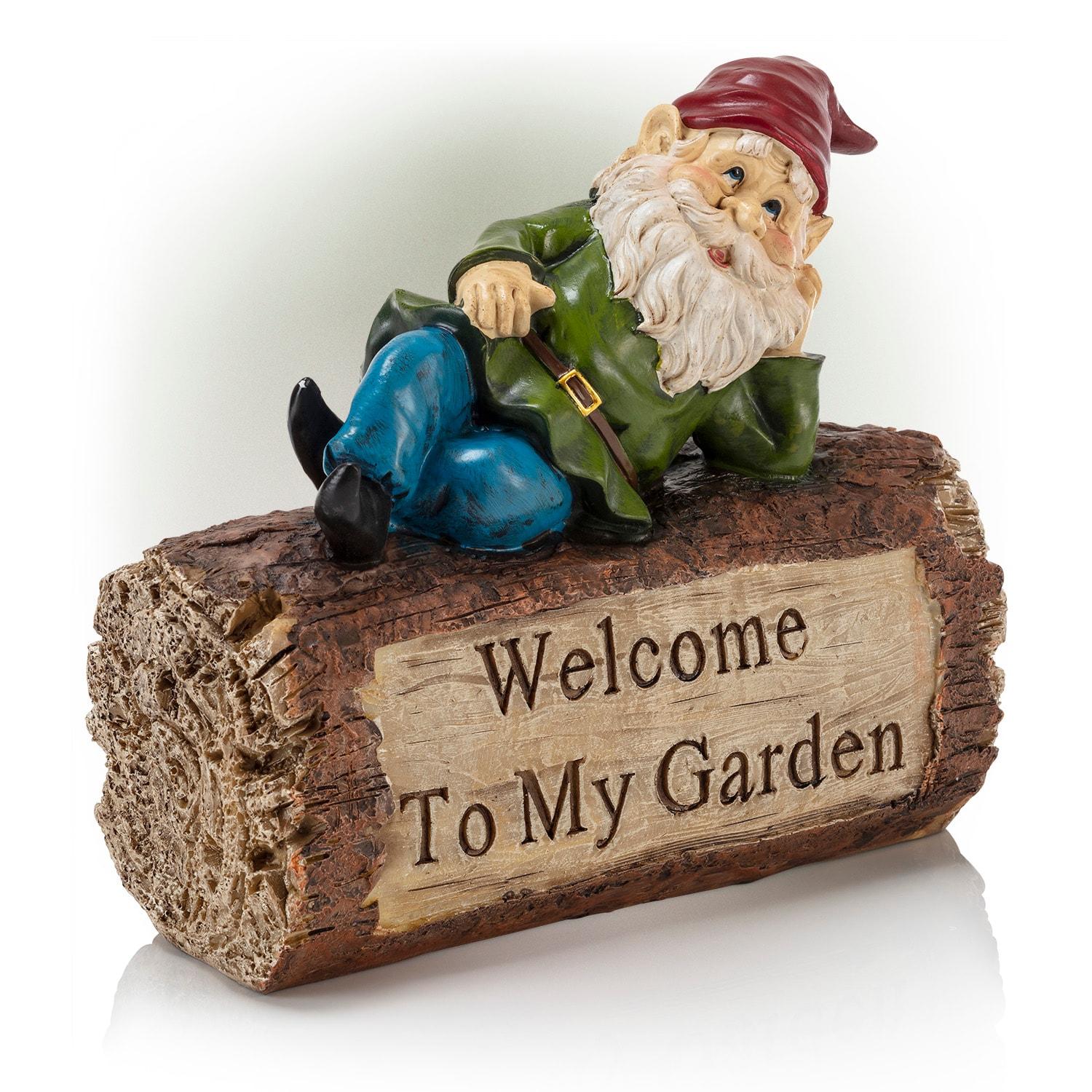 Alpine Corporation Gnome and Welcome Sign Statue