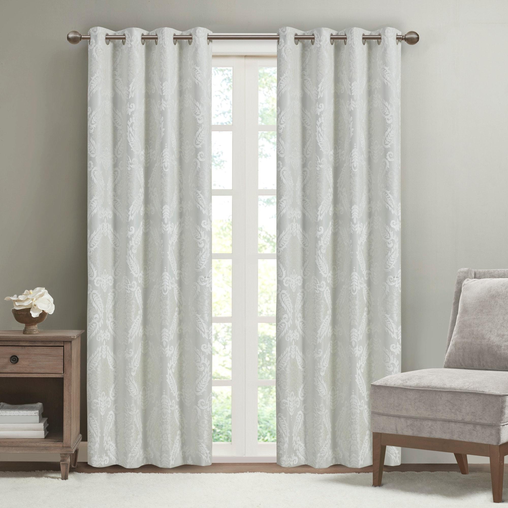 84"x50" Enid Jacquard Paisley Blackout Curtain Panel White: SunSmart, Noise Reduction, Energy Efficient, Grommet Top