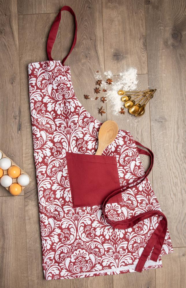 Design Imports  Damask 2 Pocket Printed Apron Wine