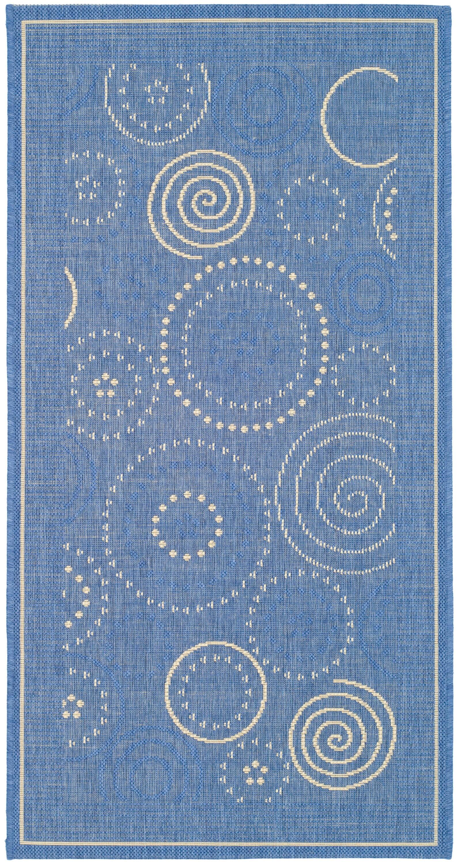 SAFAVIEH Courtyard Hugo Geometric Indoor/Outdoor Area Rug, 9' x 12', Blue/Natural