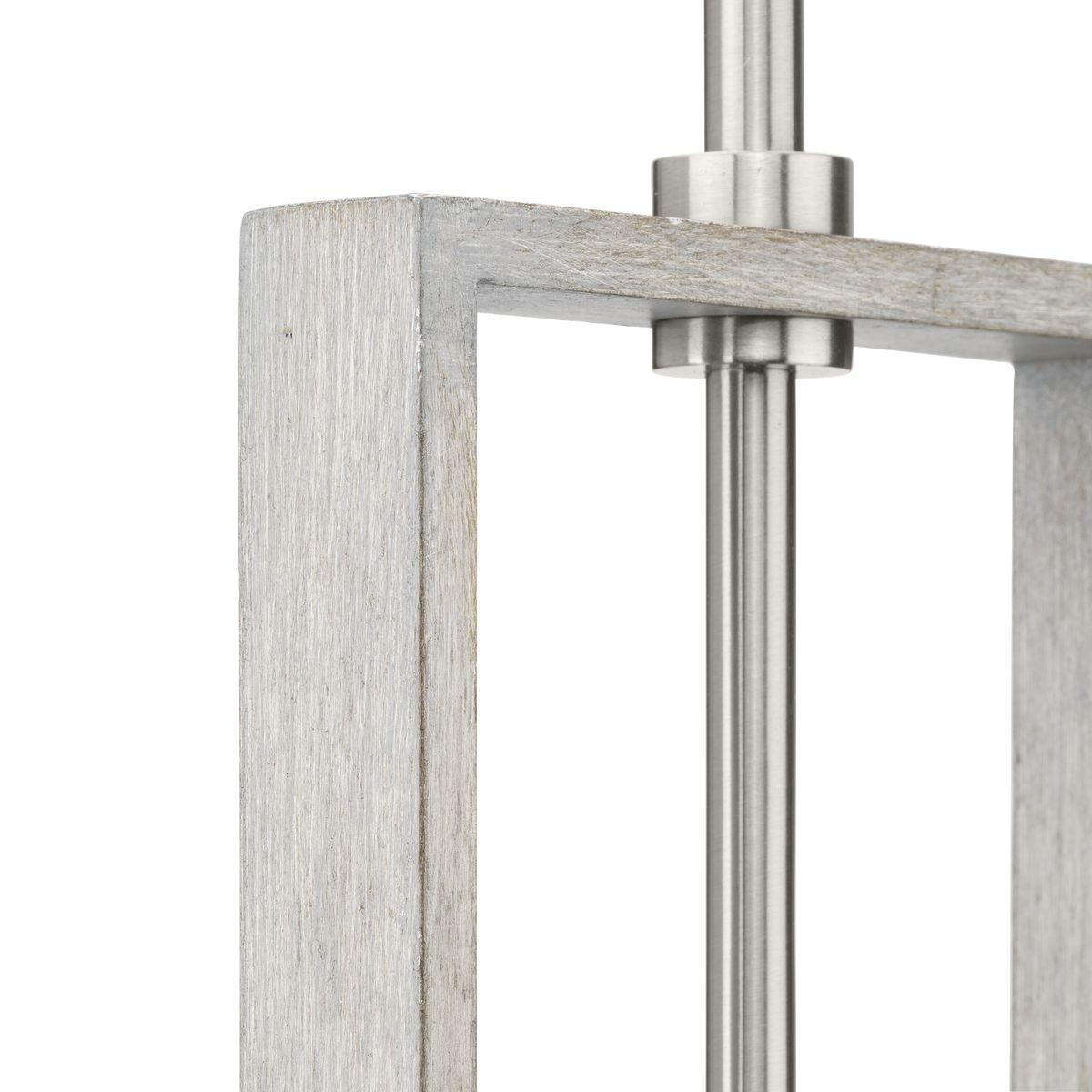 Progress Lighting Boundary 1-Light Hanging Pendant, Brushed Nickel, Grey Washed Oak, Open Frame, Design Series