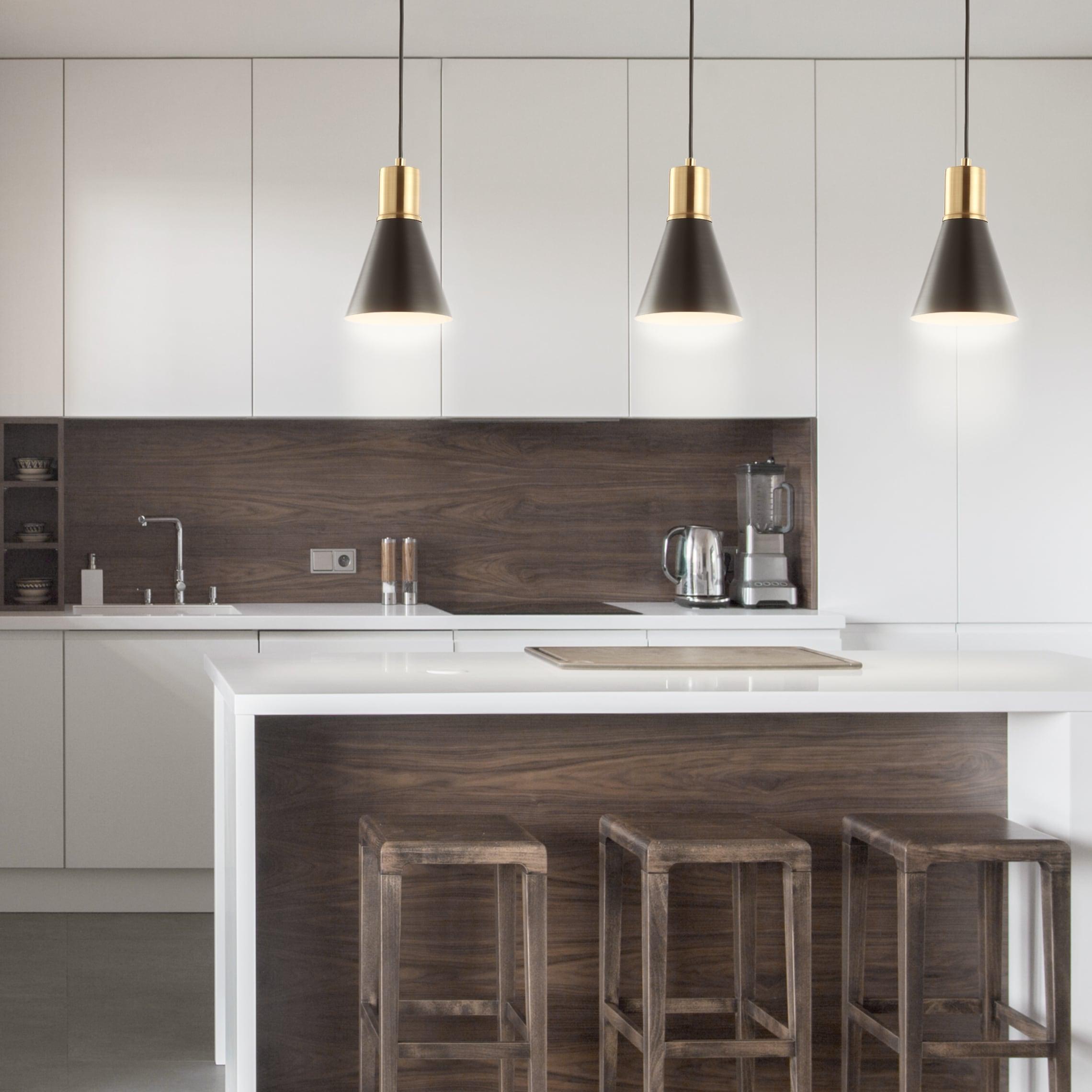 JONATHAN Y JYL6131A Apollo 6" Metal LED Pendant Contemporary Dimmable Adjustable Dining Room Living Room Kitchen Foyer Bedroom Hallway, Black/Brass Gold