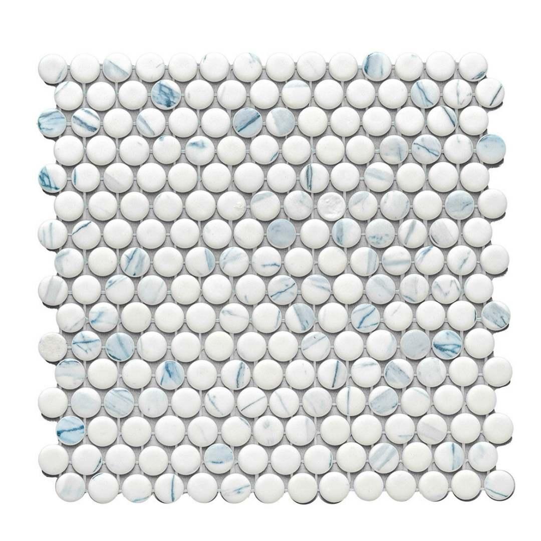 The Tile Life Eterna Penny 12" x 12" Calacatta Blue Glass Floor and Backsplash Wall Tile, 4x4 Sample