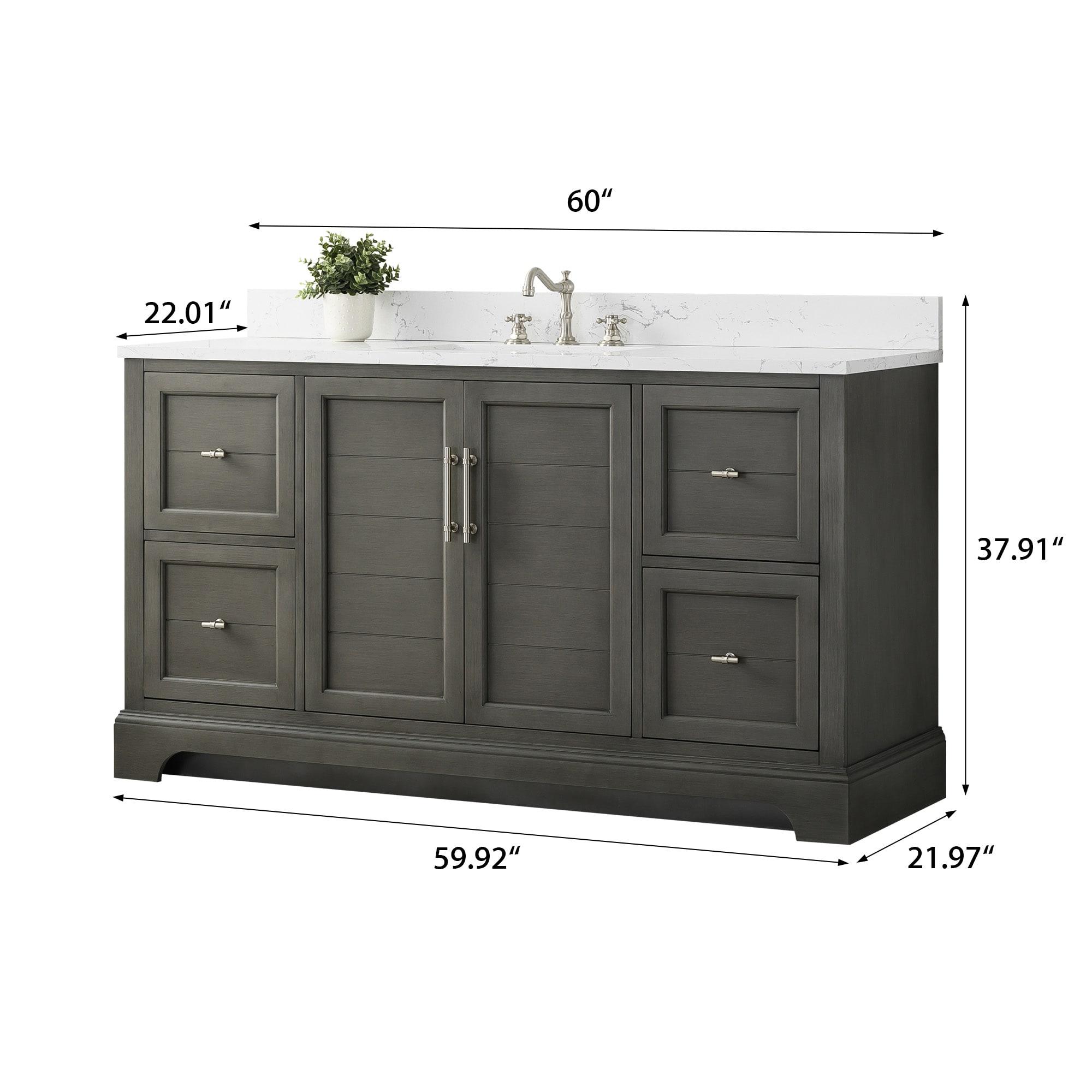 Vanity Art 60 x 22 x 34 in. Double Sink Bathroom Vanity with Quartz Top & Backsplash, Silver Grey