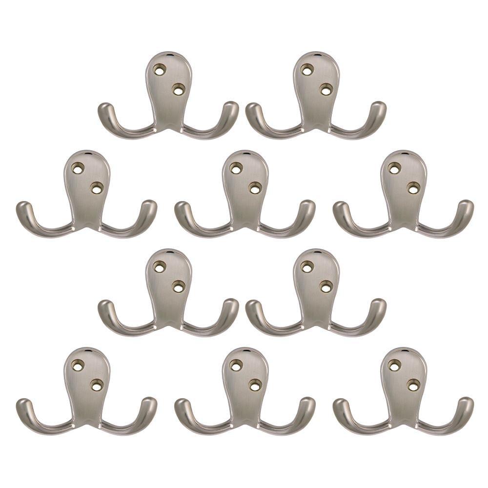 Satin Nickel Double Hook 10-Pack for Extra Storage