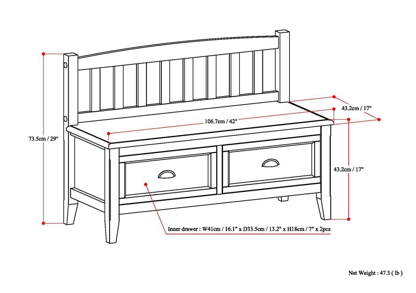 Burlington Wood 42 inch Wide Transitional Entryway Bench with Drawers in Black