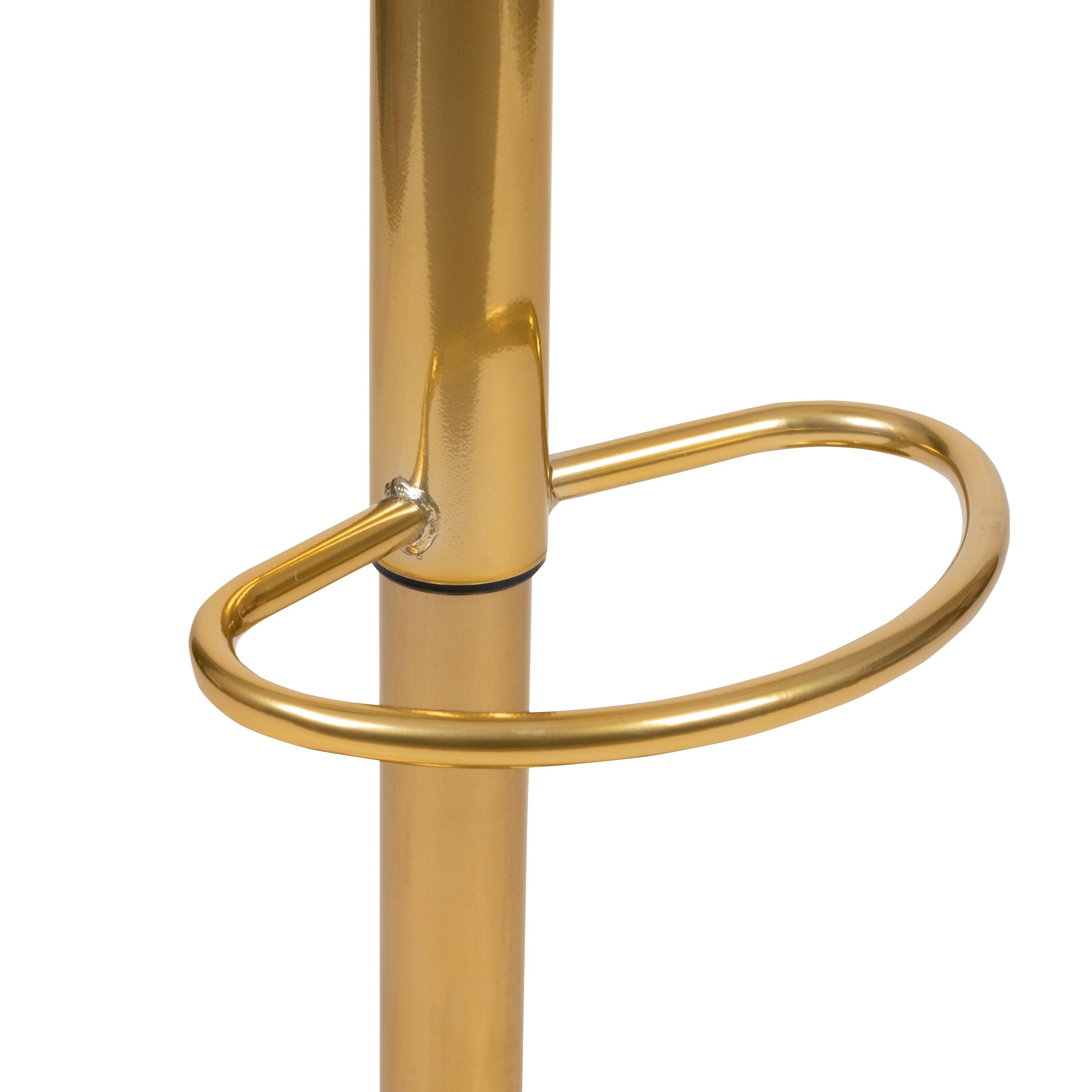 Flash Furniture Modern White Vinyl Adjustable Bar Stool with Back, Counter Height Swivel Stool with Gold Pedestal Base, Set of 2