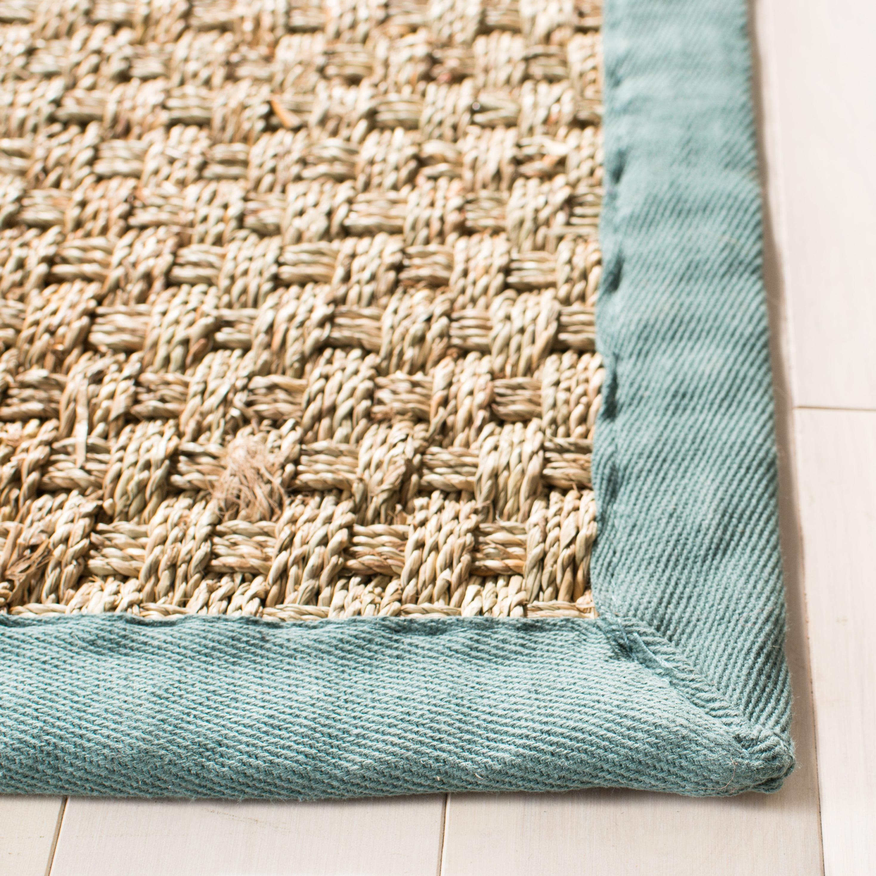 Natural and Light Blue Flat Woven Reversible Cotton Rug