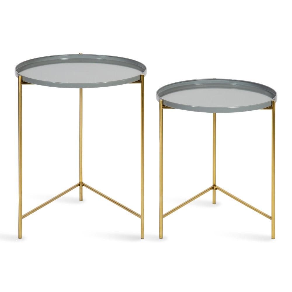 Kate and Laurel Ulani Round Metal Nesting Table, 2 Piece, Gray and Gold
