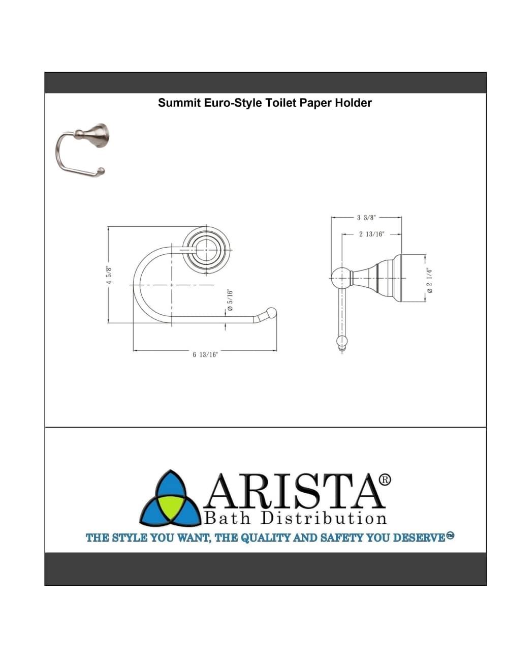 Arista Summit Collection Single Post Wall Mount Toilet Paper Holder in Satin Nickel