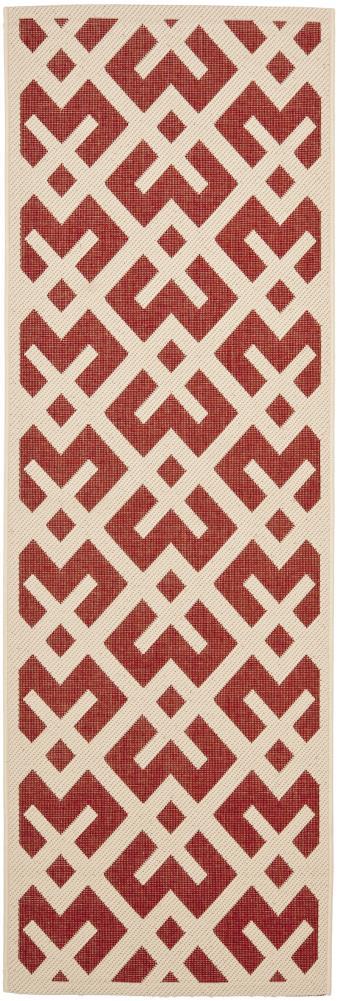 Red and Bone Geometric 2 x 14 ft Indoor/Outdoor Runner Rug