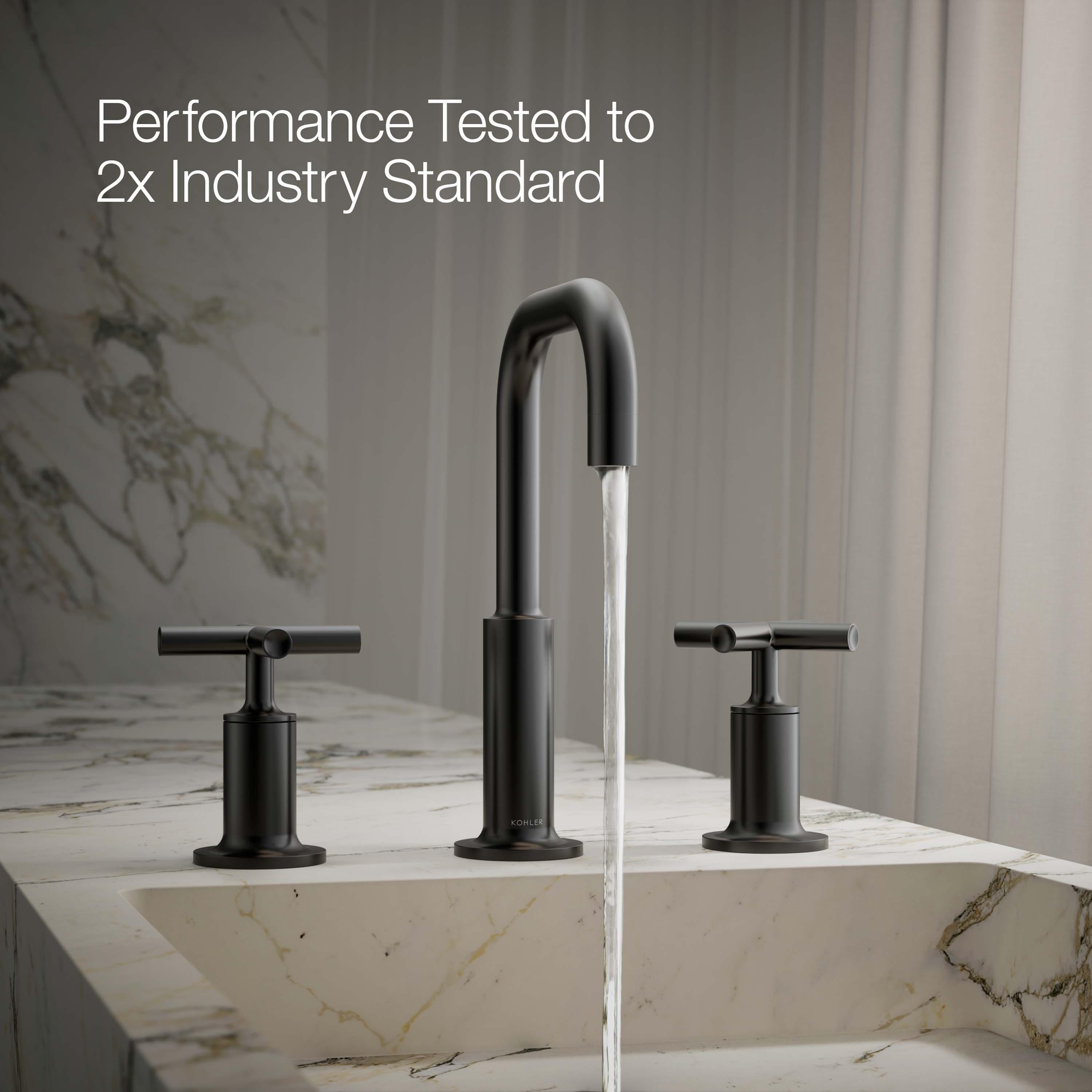 Kohler Purist® Widespread Bathroom Faucet with Pop-Up Drain Assembly, 3-Hole High Arc Cross Handle Bathroom Sink Faucet, 1.2 gpm