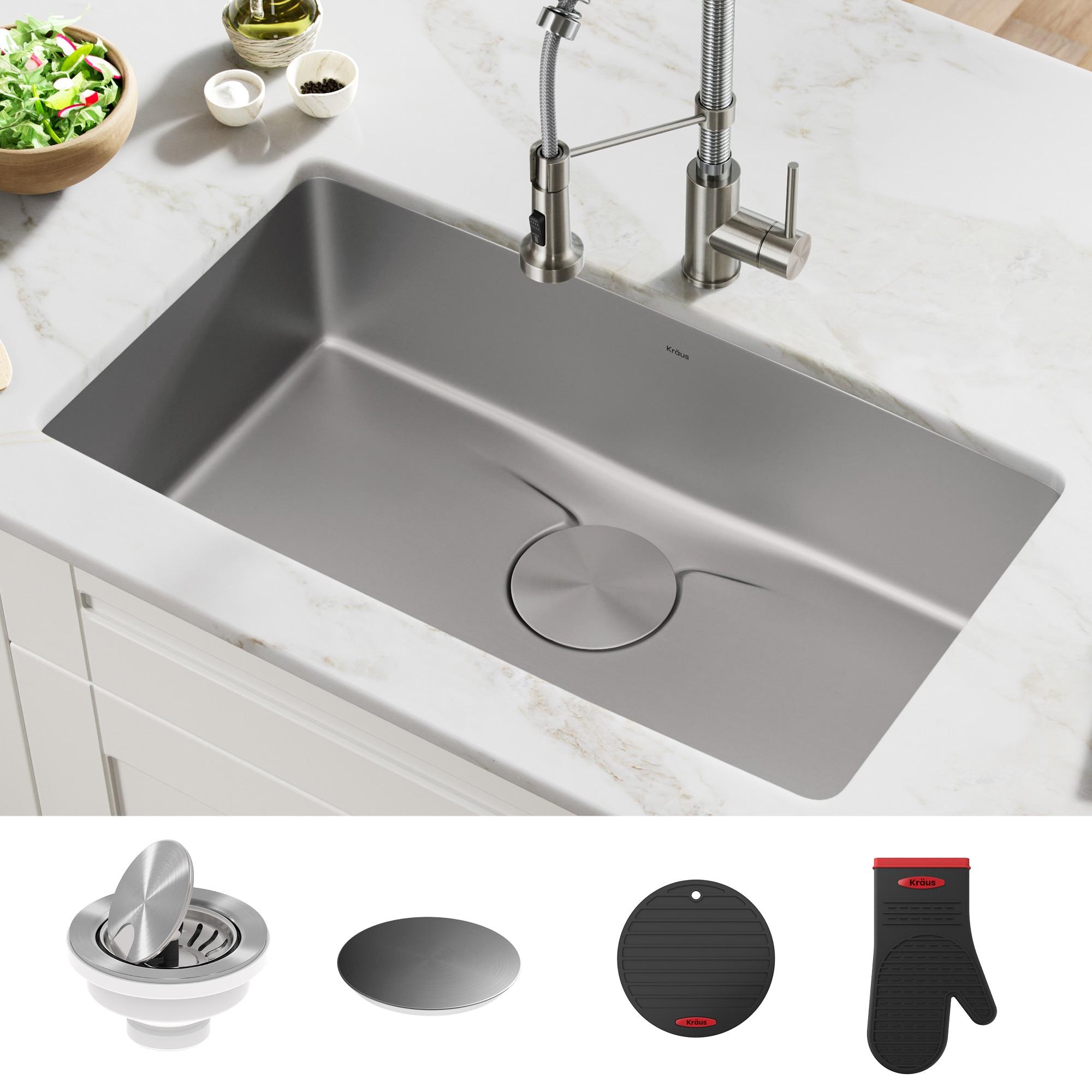 Dex™️ Series KRAUS 33" L Undermount 16 Gauge Stainless Steel Single Bowl Kitchen Sink