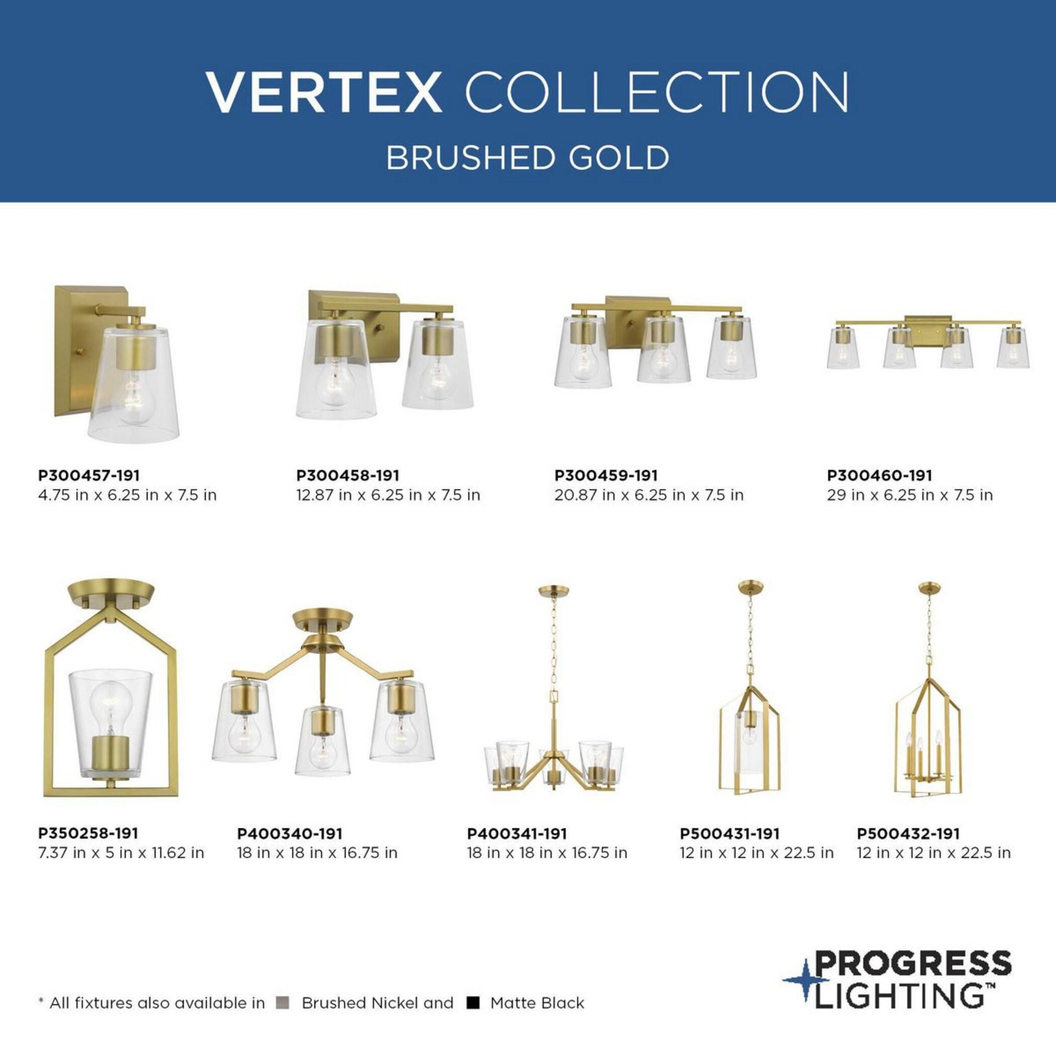 Vertex Collection Four-Light Brushed Gold Clear Glass Contemporary Bath Light