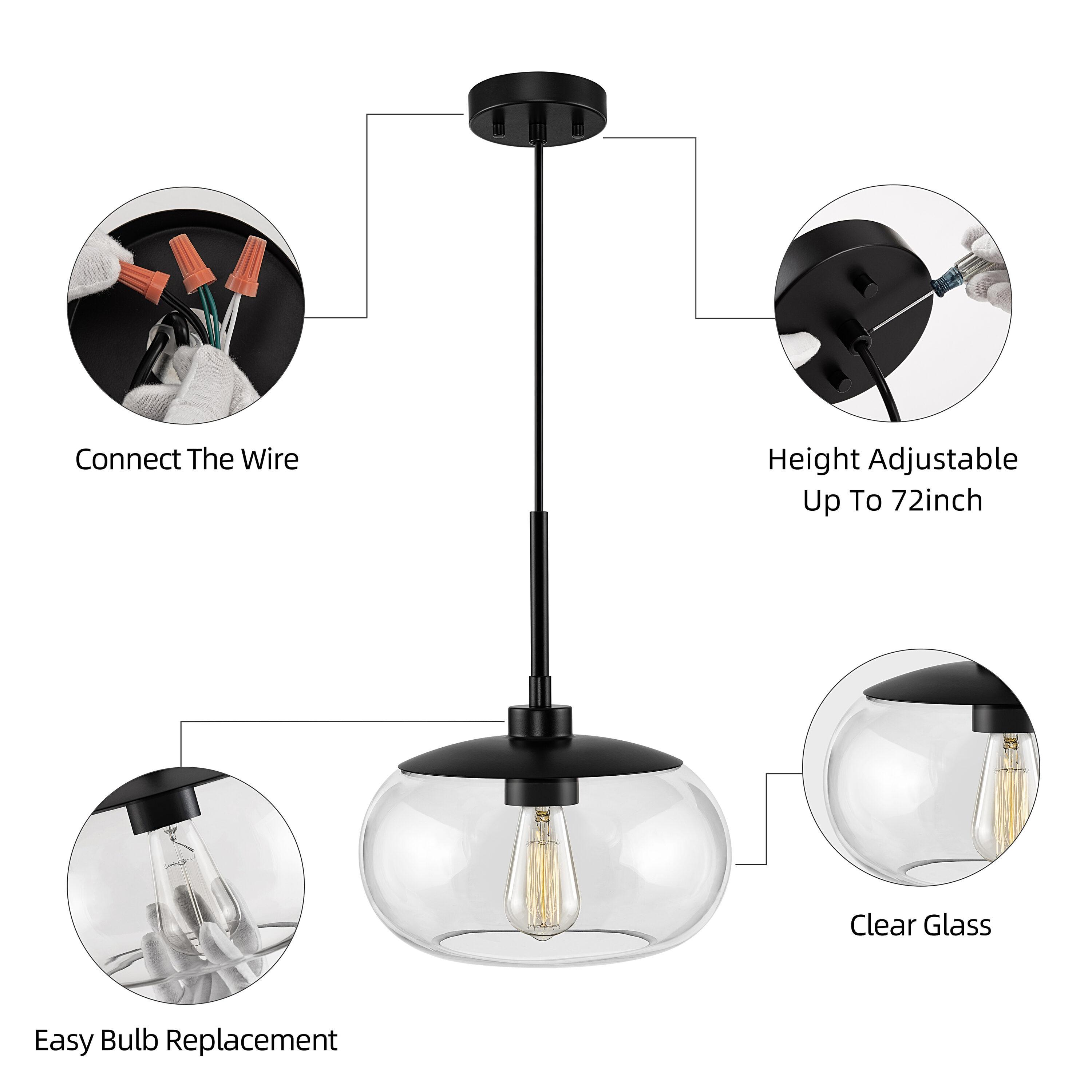 Kawoti  1-Light Adjustable Glass Pendant Clear Glass Bronze, Gold