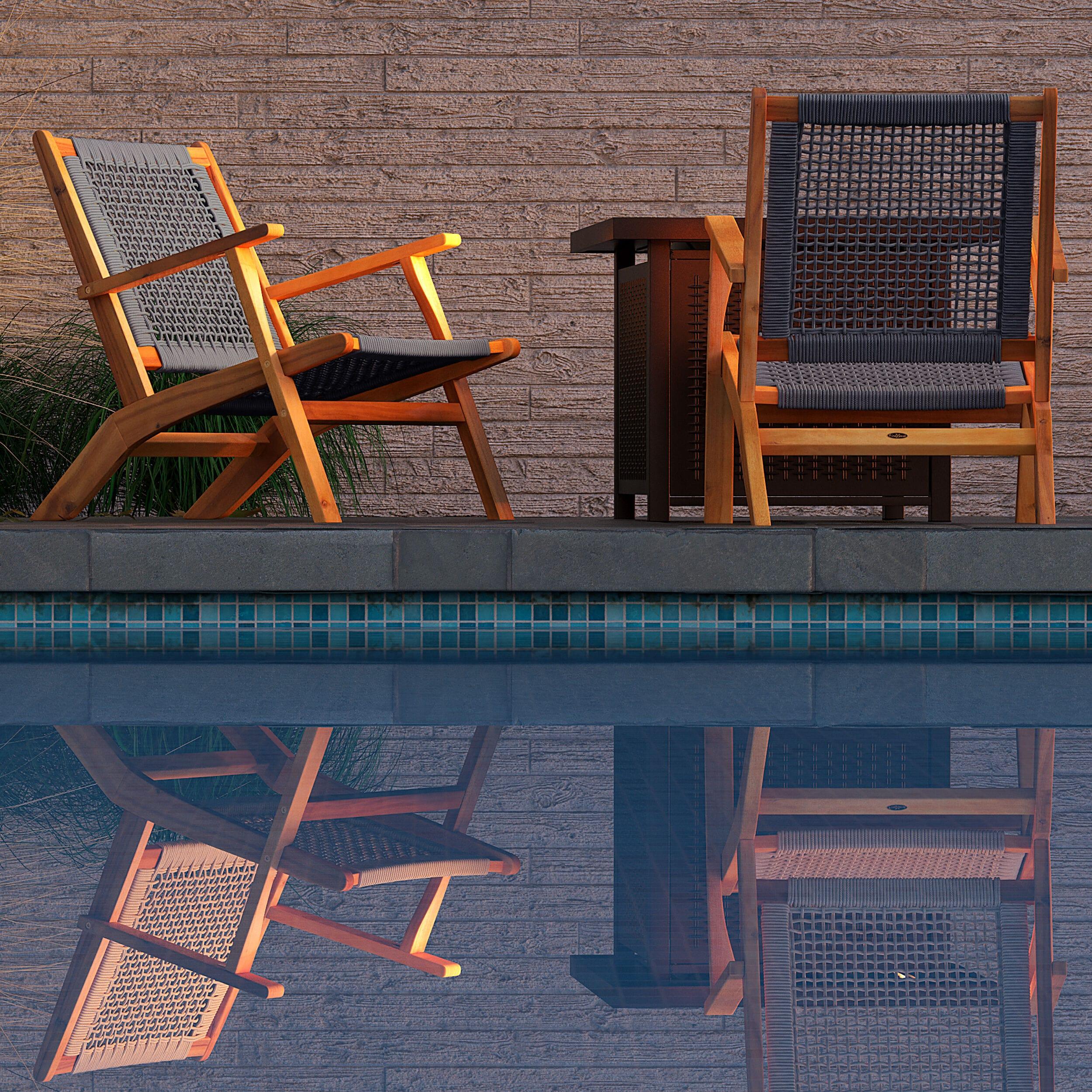Balkene Home Patio Sense Vega Natural Stain Chair ,Acacia Wood Construction ,Woven Web Seat- Navy Blue Cording