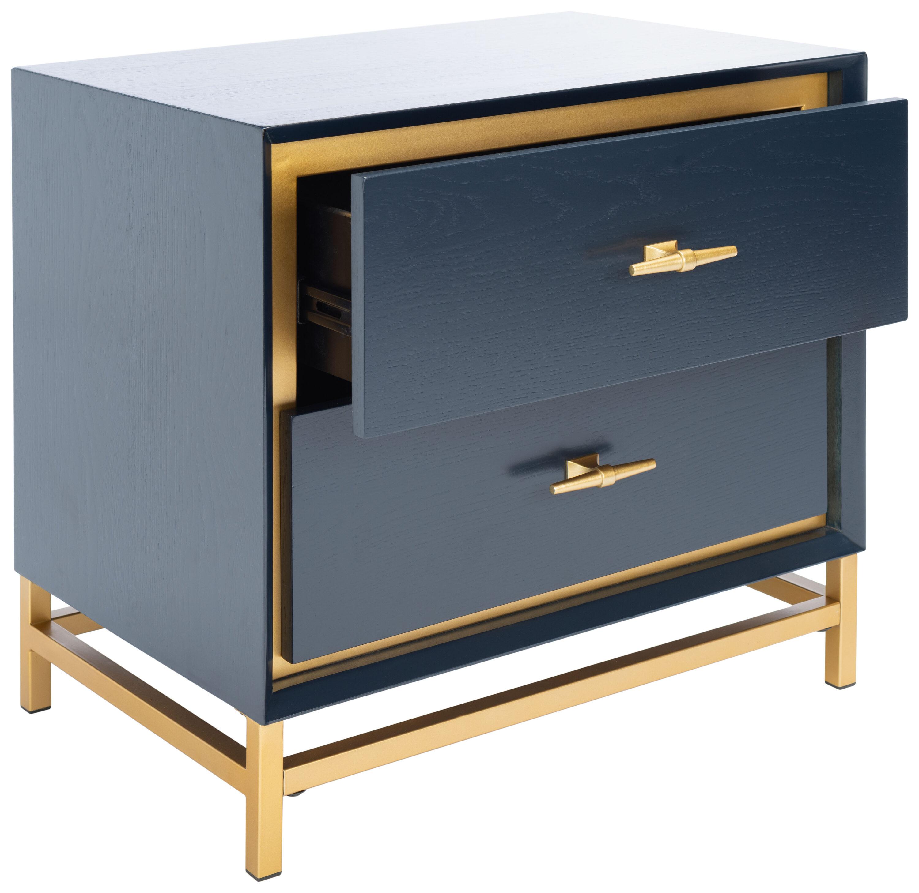 Fenno 2 Drawer Nightstand - Teal/Brass - Safavieh.