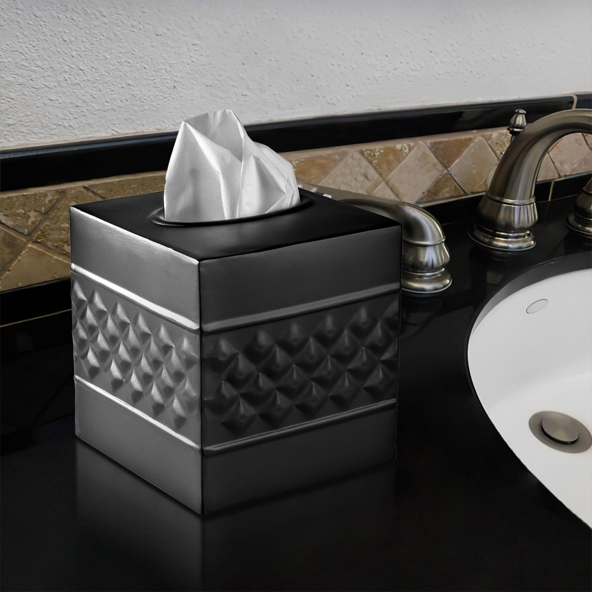 Monarch Abode Tissue Box Cover, Hand Hammered, Metal, Square Tissue Box Holder, Black