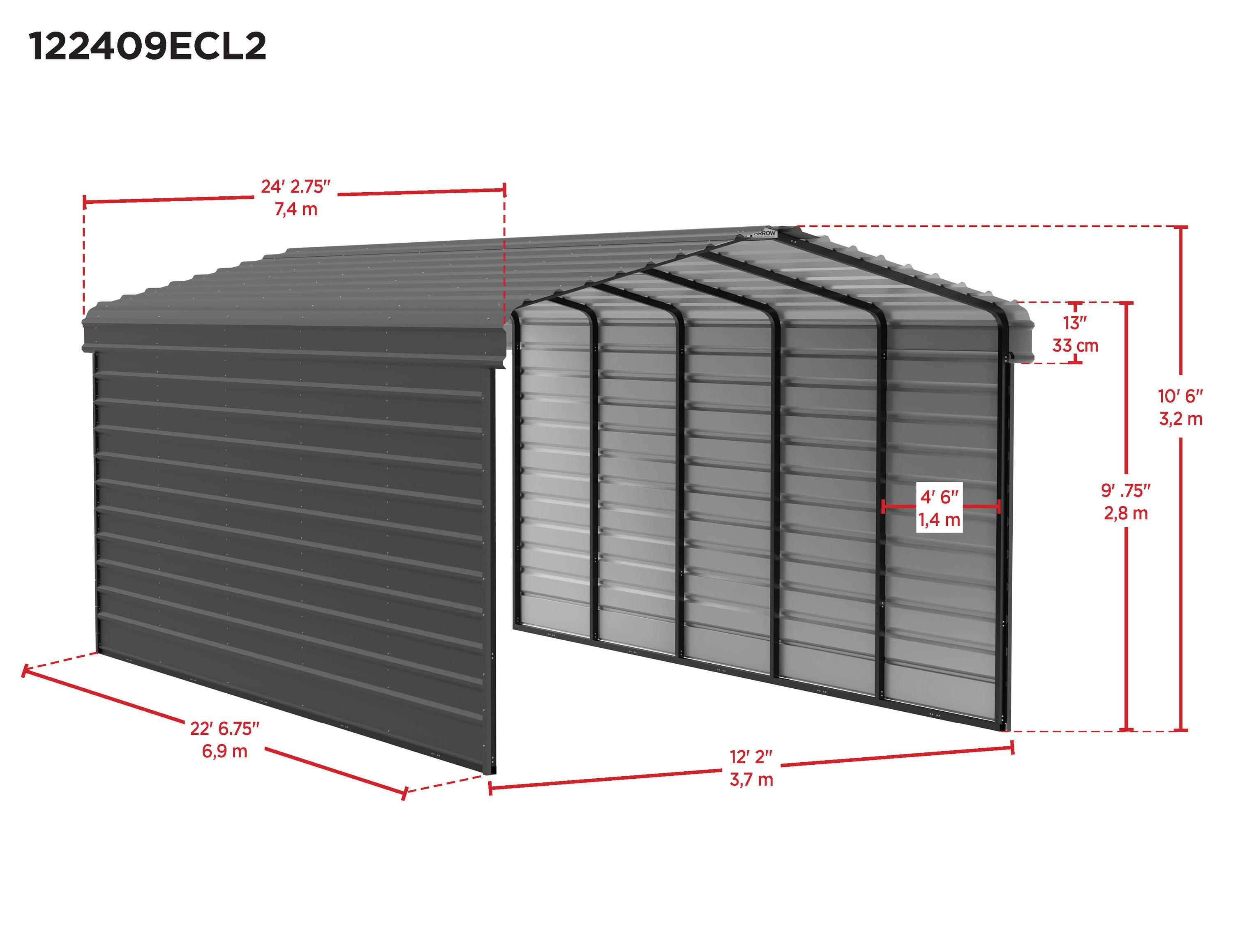 Arrow Arrow Steel Carport with 2 Side Wall Kits, 12x24x09