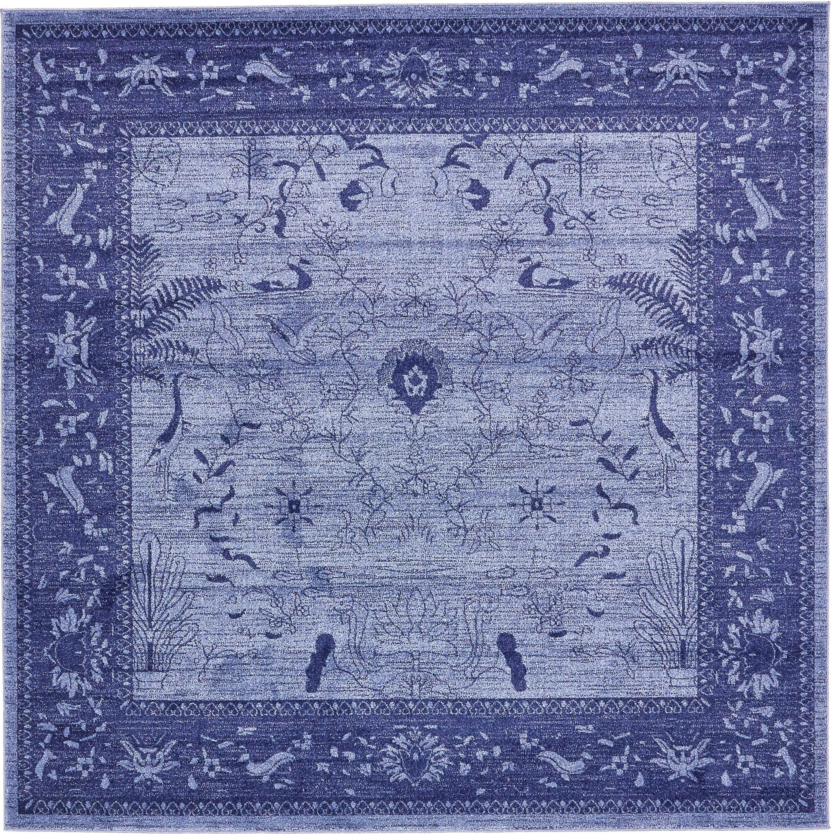 Unique Loom La Jolla Collection Area Rug - Floral (8' Square Blue/Navy Blue)