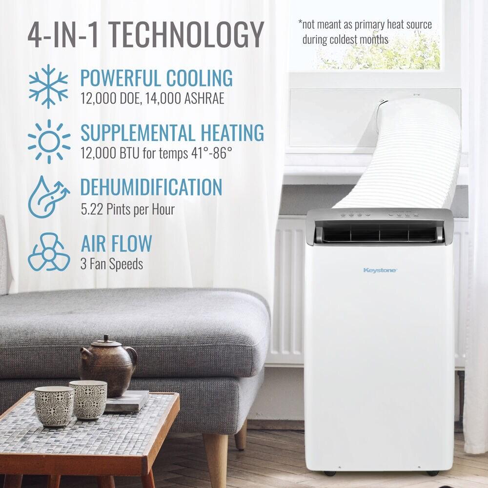 Keystone 12,000 BTU DOE Portable Inverter Air Conditioner with Heater and Remote Control