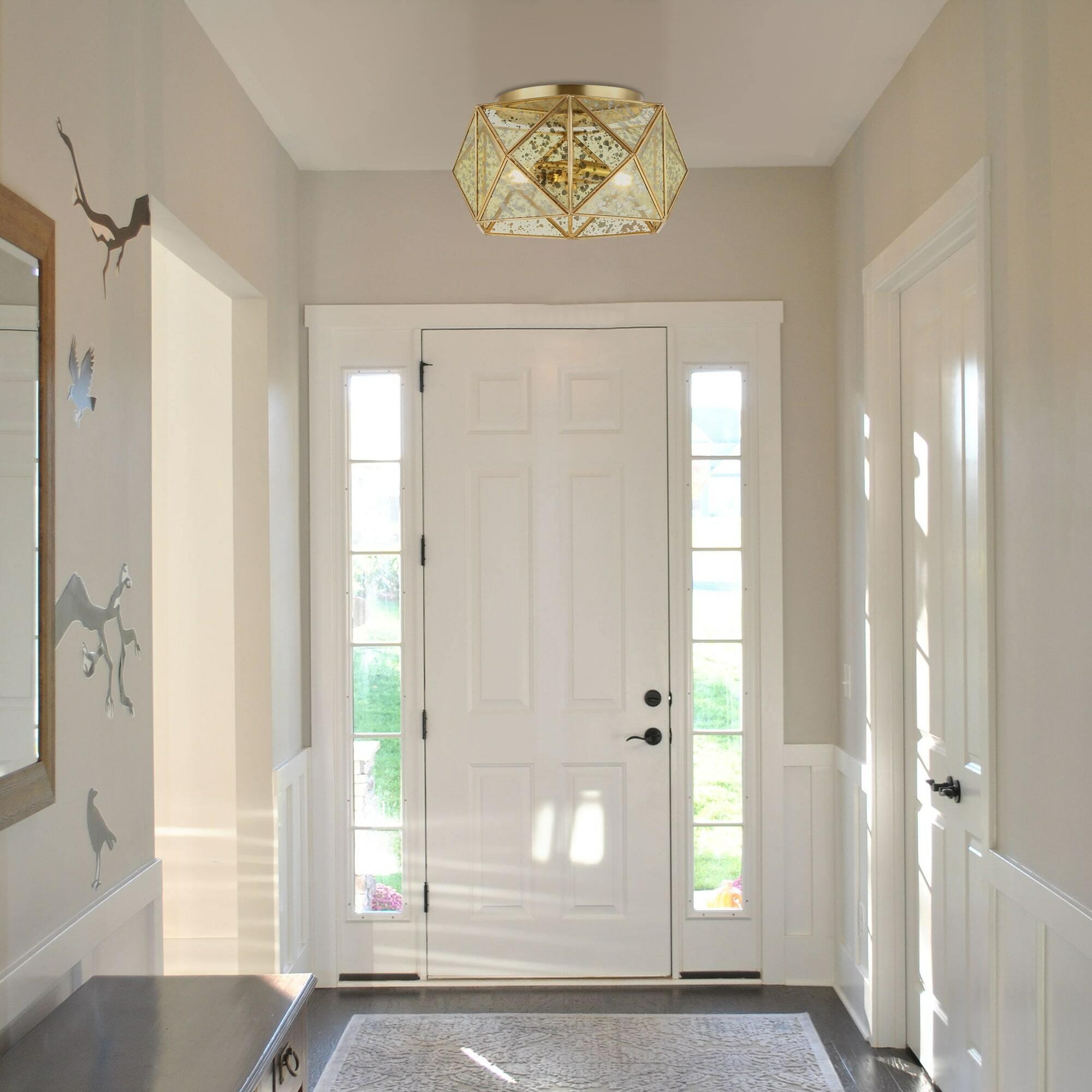 JONATHAN Y JYL9927A Violet 12.5" 2-Light Industrial Vintage Iron/Glass LED Flush Mount Farmhouse Modern 2700K Cozy Warm Light Kitchen Hallway Bathroom Stairwell Entryway Foyer, Brass Gold