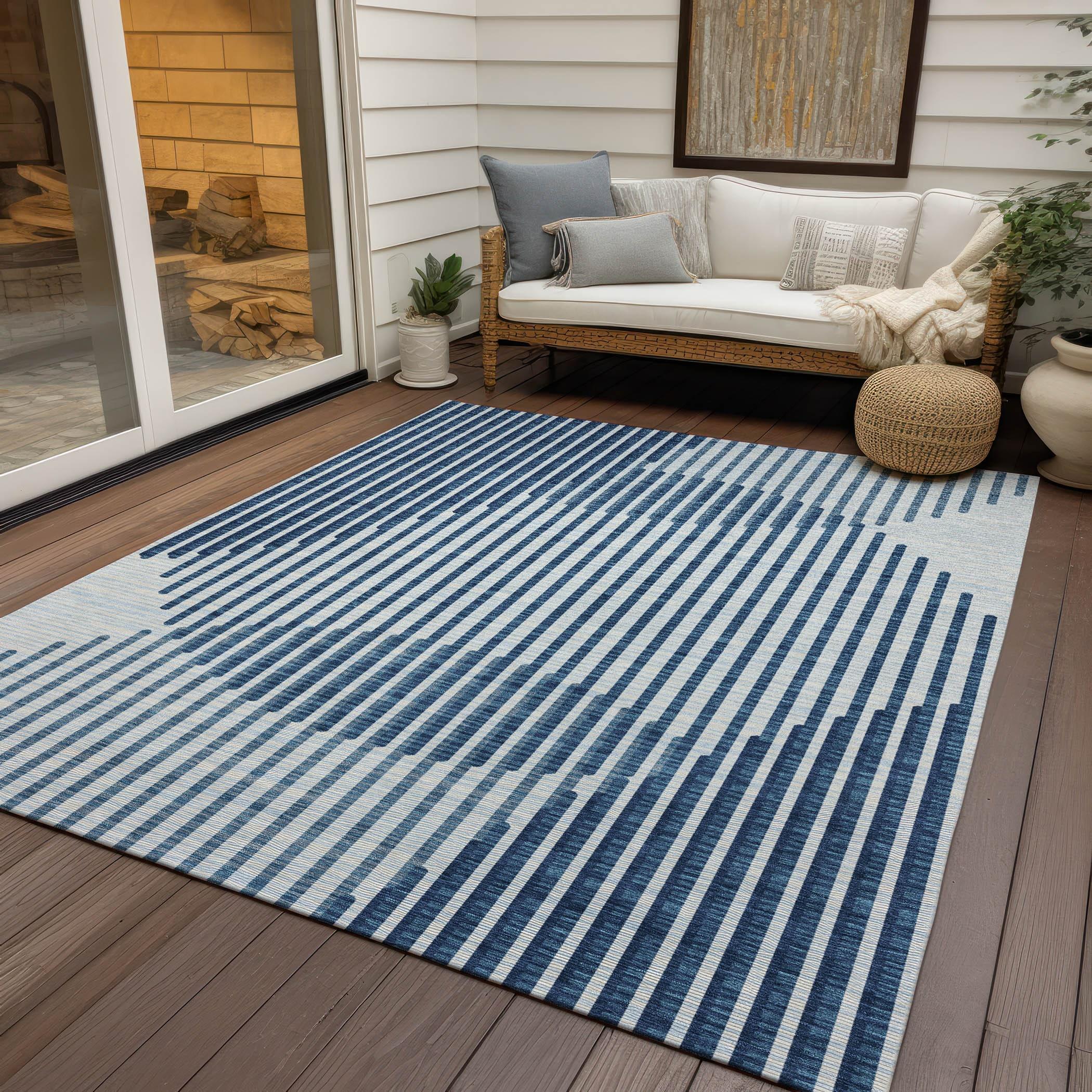 Addison Blue Rectangular Washable Synthetic Area Rug 10' x 14'